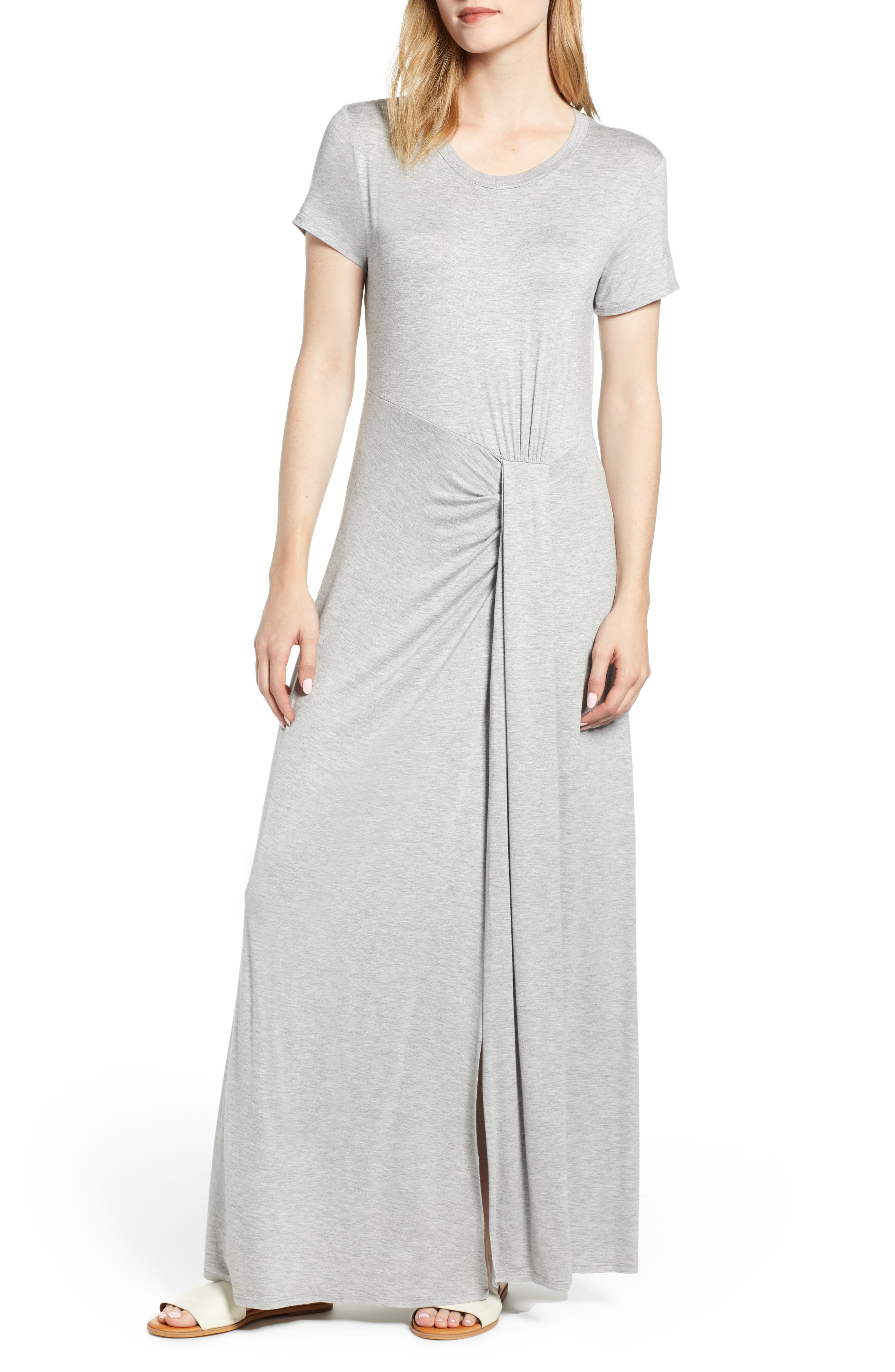 Caslon Front Gathered Maxi Dress, Grey