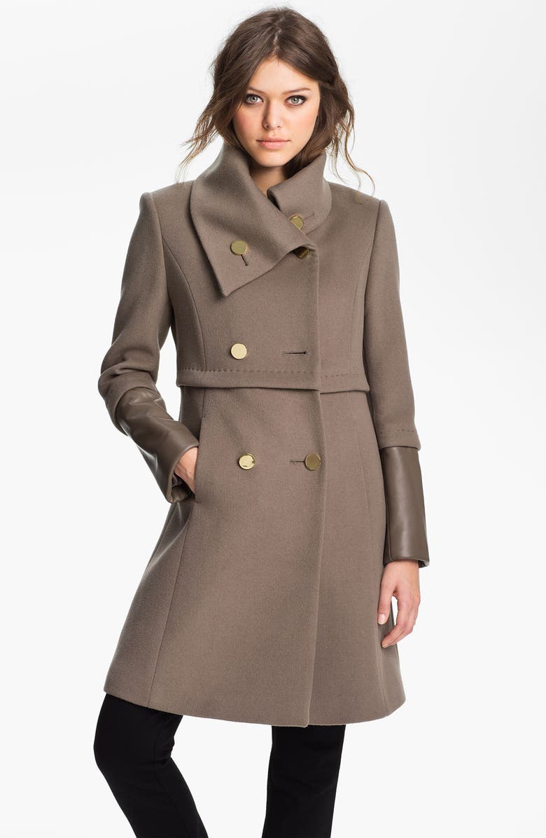 Elie Tahari Leather Trim Wool Coat | Nordstrom