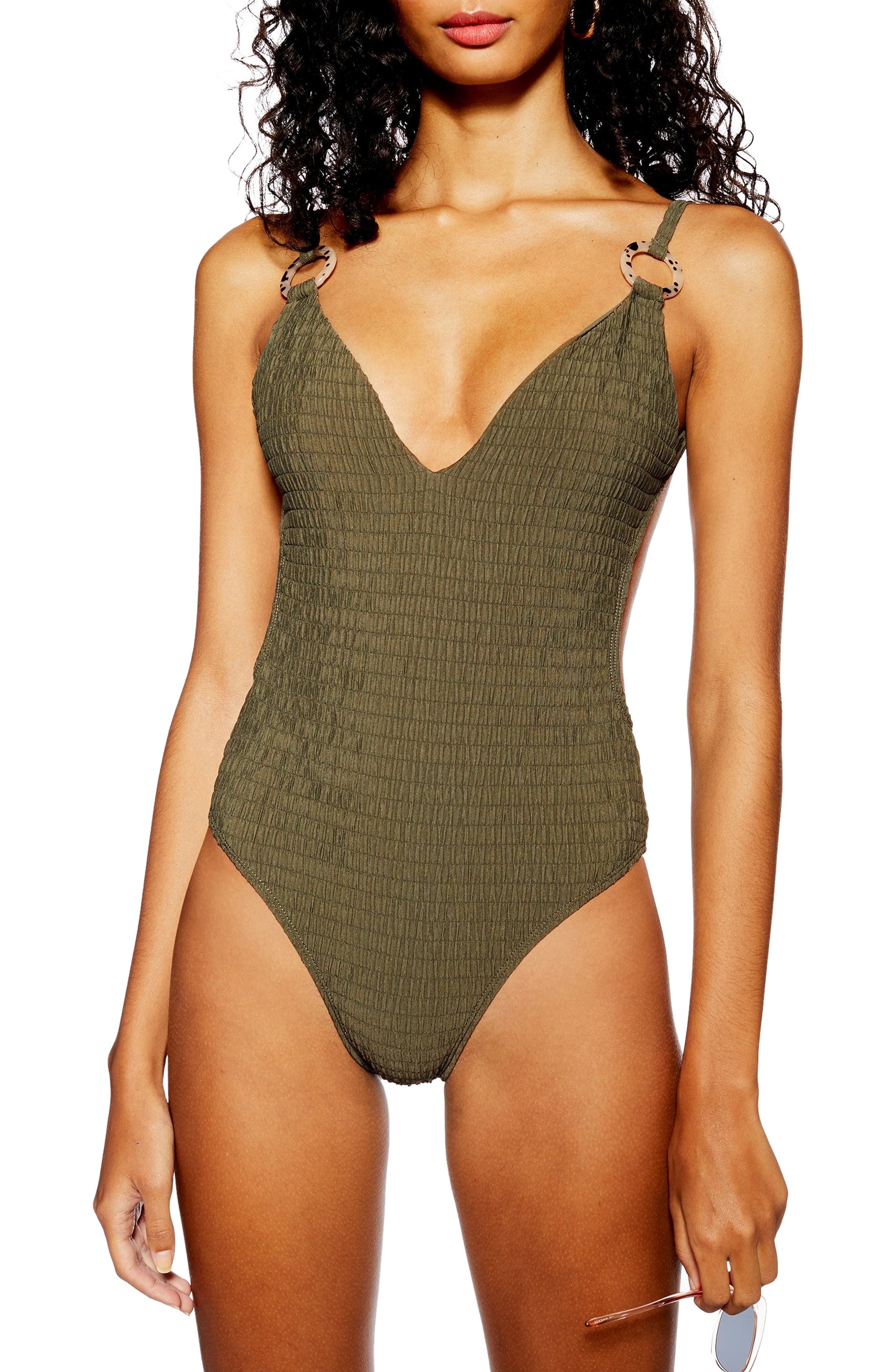Topshop Plunge One-Piece Swimsuit, US (fits like 0) - Green