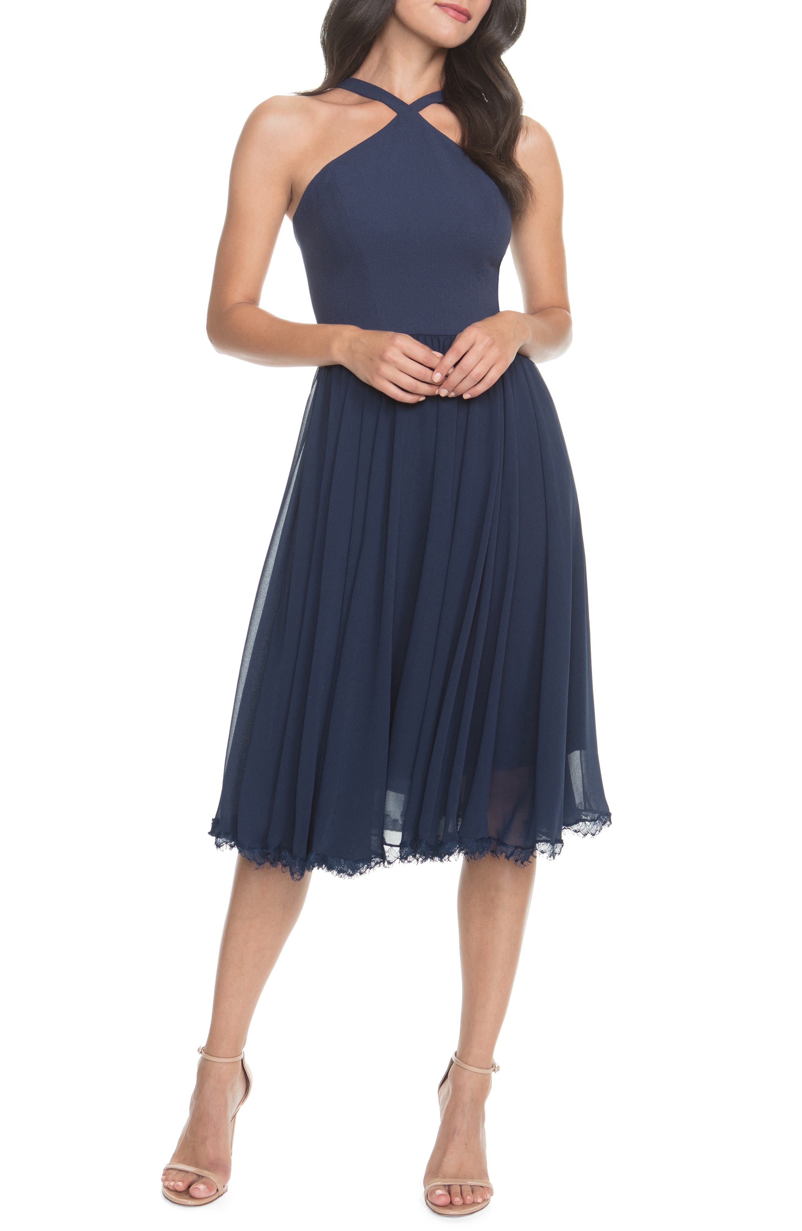Dress The Population Dakota Crepe Chiffon Cocktail Dress, Blue