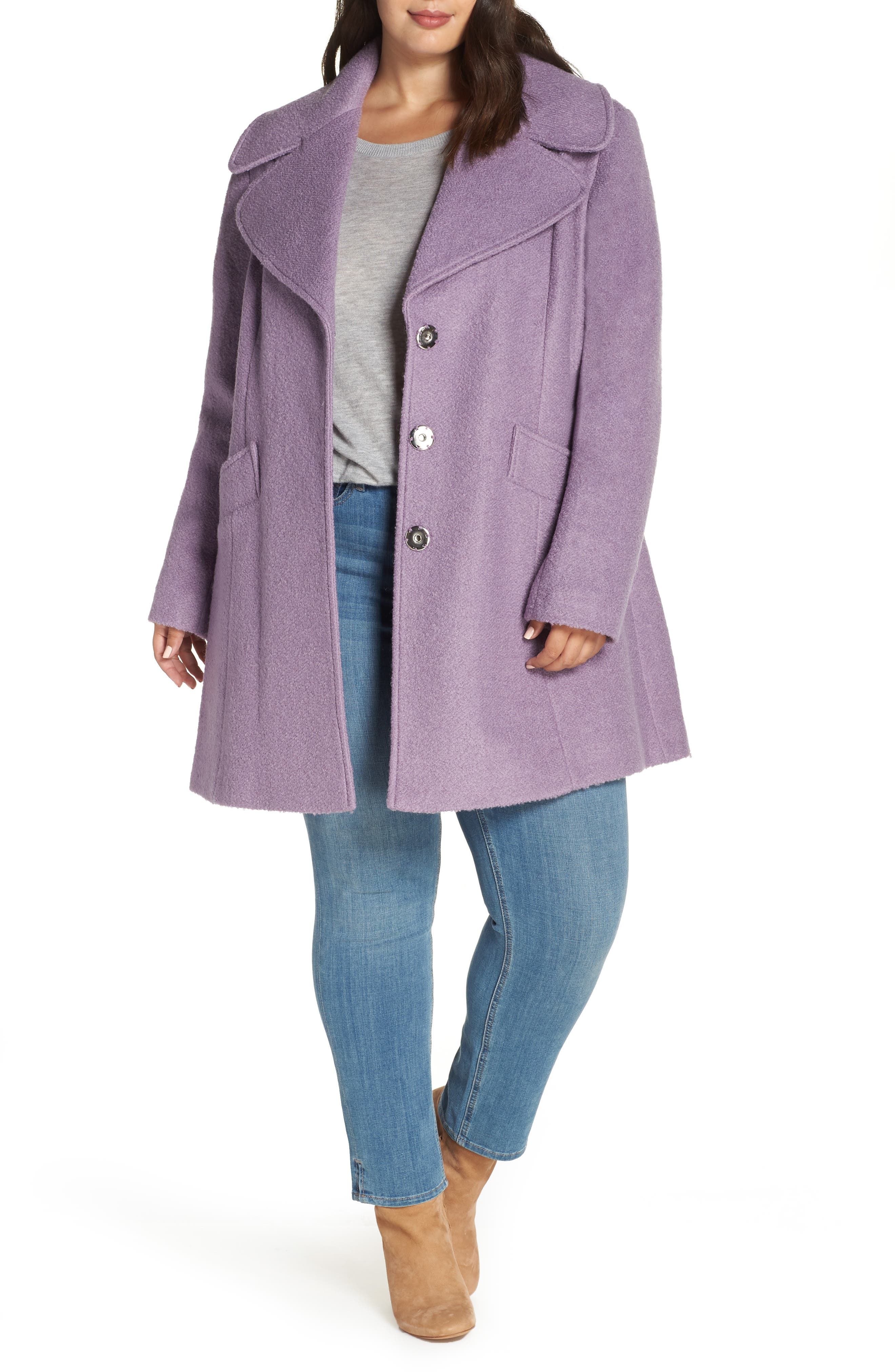 Plus Size Kensie Oversize Collar Coat, Purple