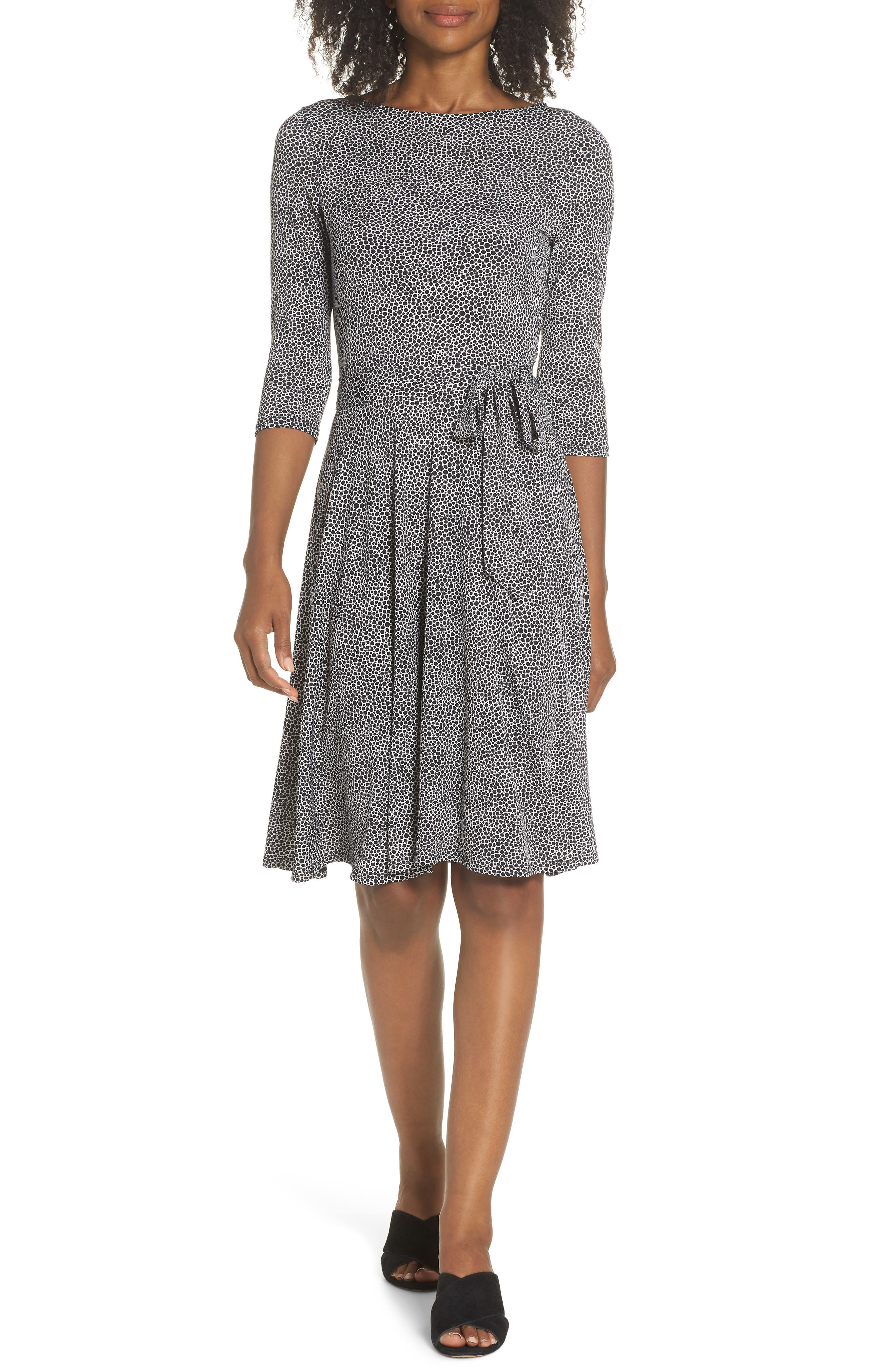Leota Belted Print Jersey A-Line Dress, Black