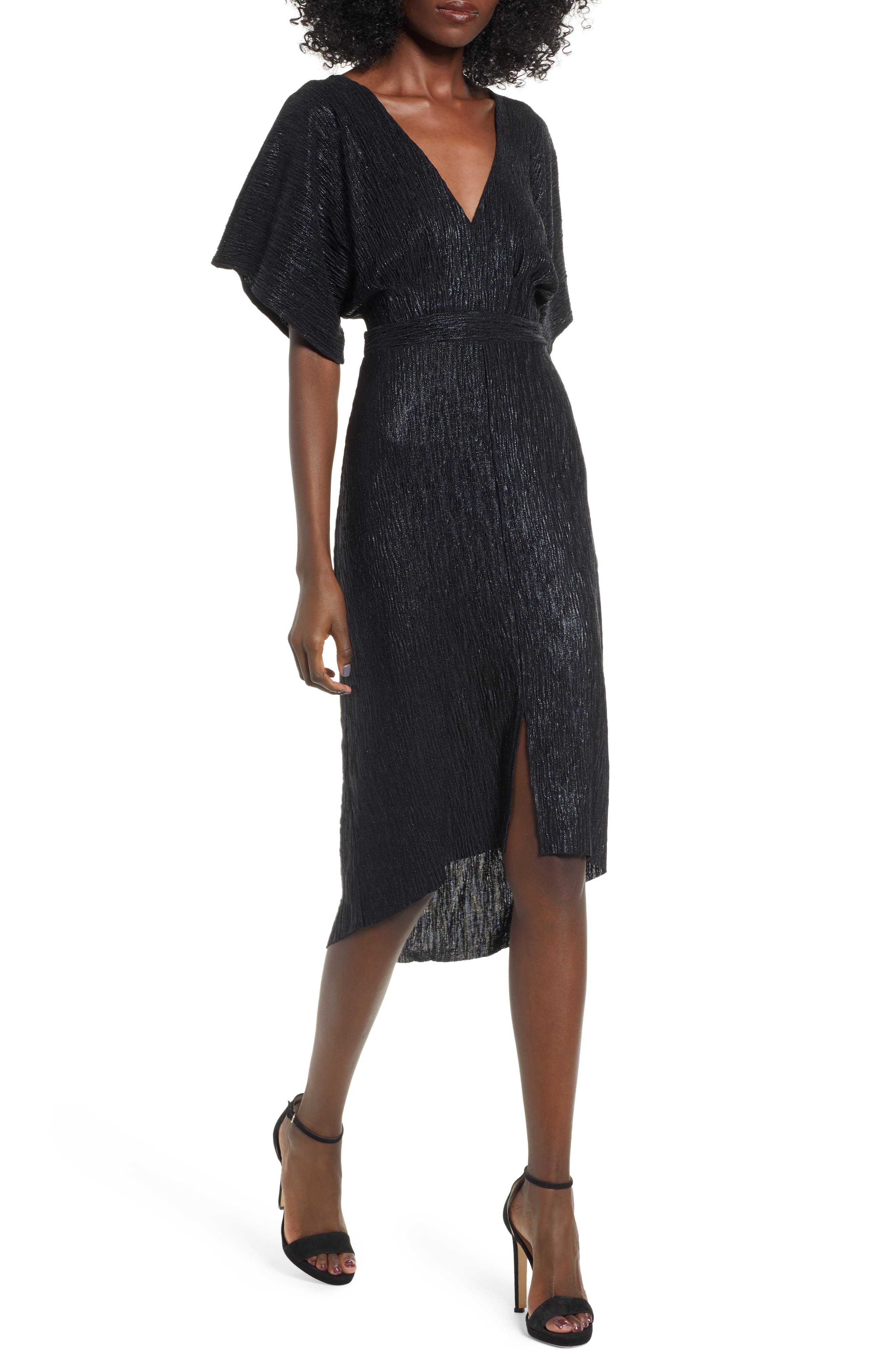 Astr The Label V-Neck High/low Hem Midi Dress, Black
