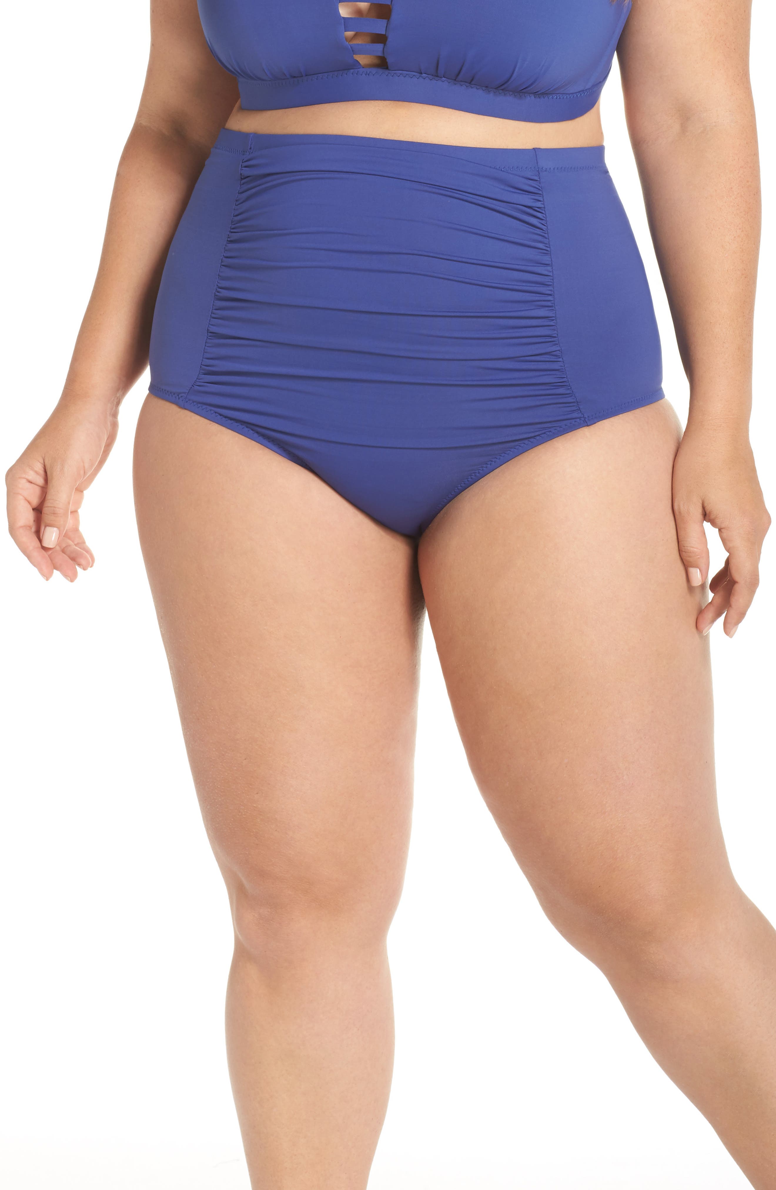 Plus Size Becca Etc. Color Code High Waist Bikini Bottoms, Blue