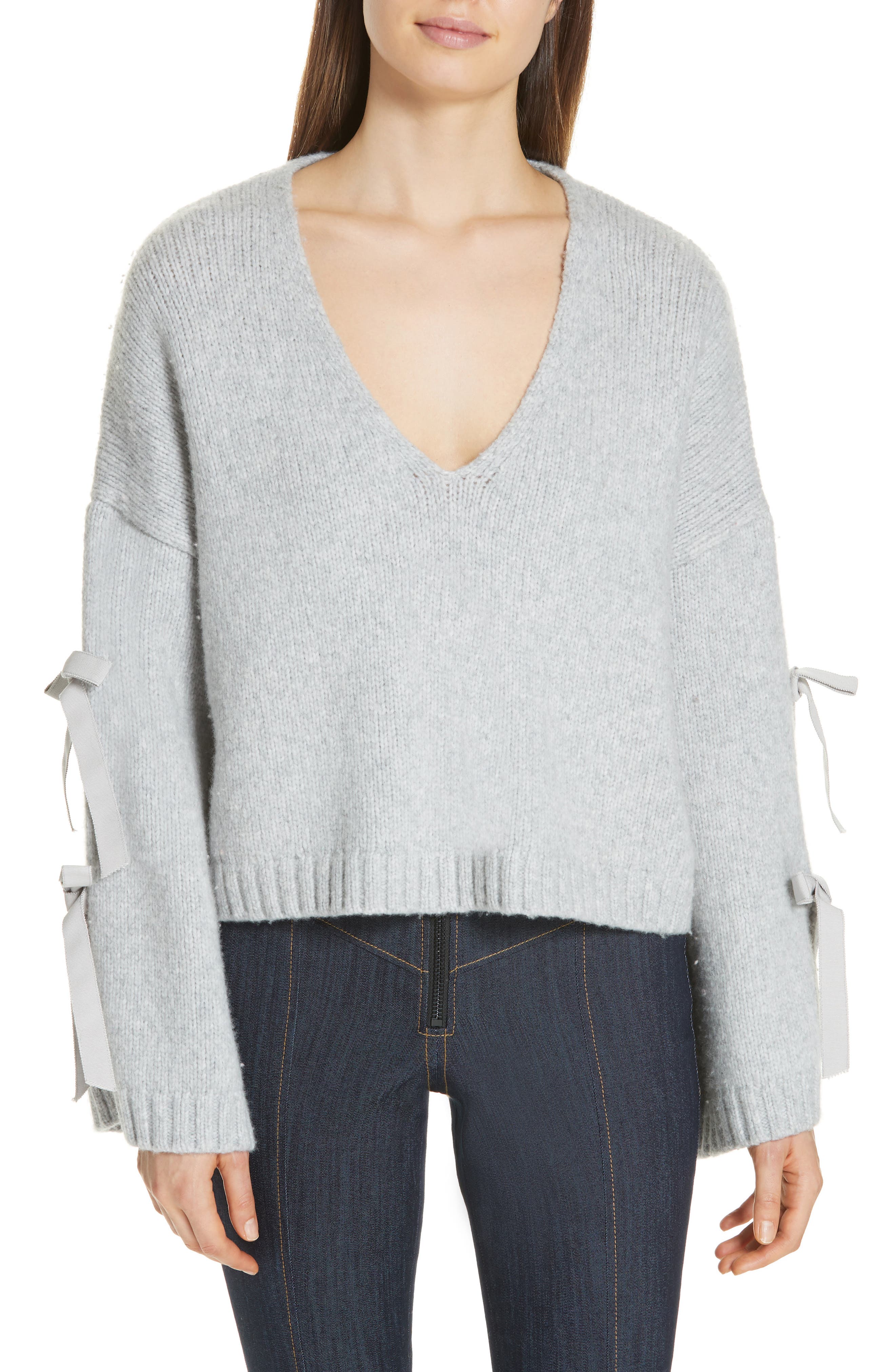 Cinq A Sept Sidel Tie Sleeve Wool Blend Sweater, Grey