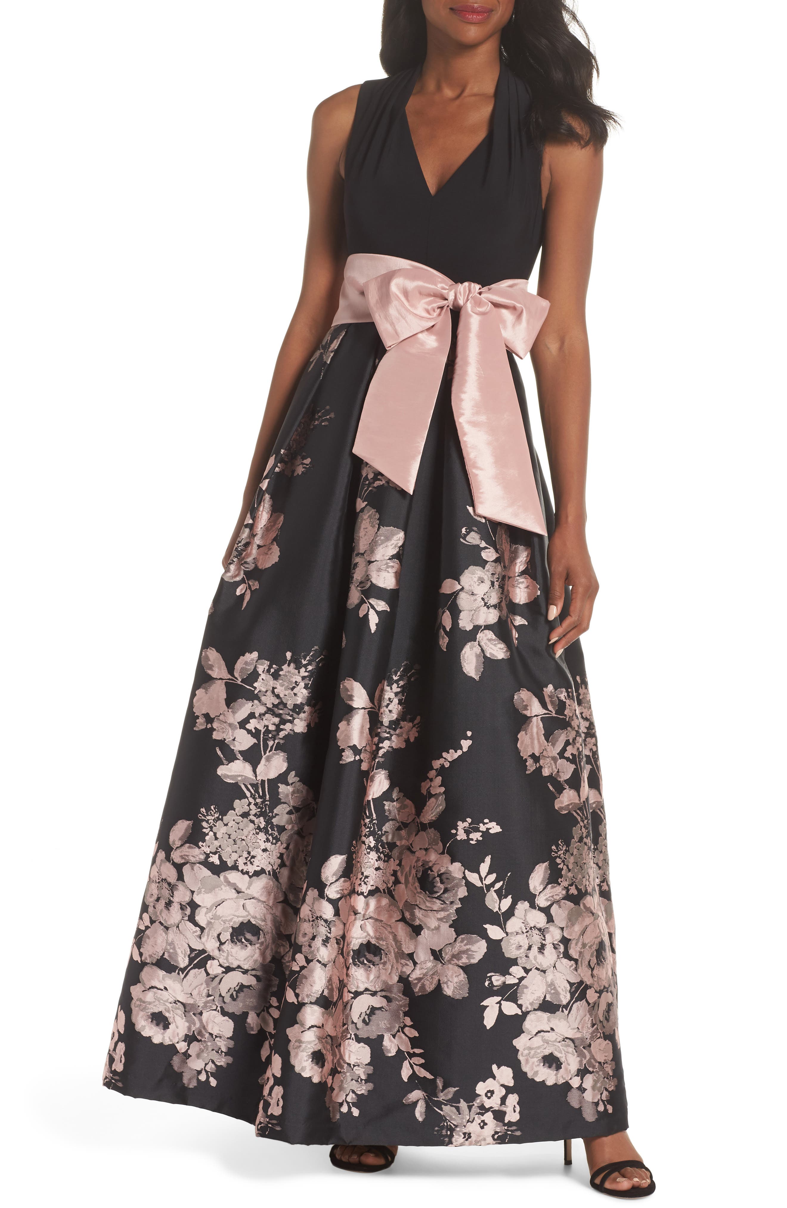 Eliza J Ity Floral Gown, Black