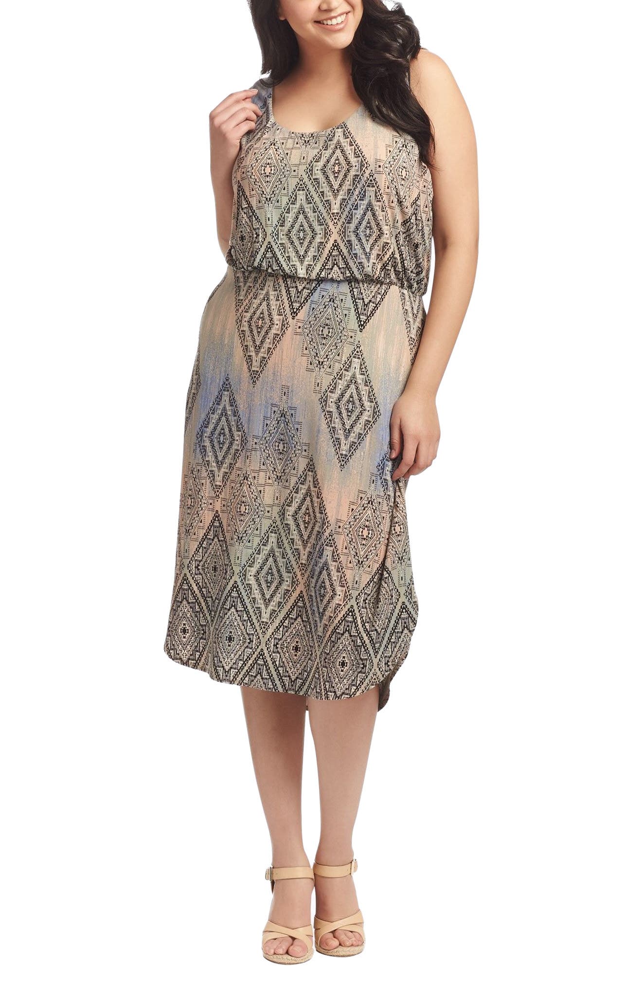 Plus Size Tart Soraya Print Jersey Midi Dress, Coral