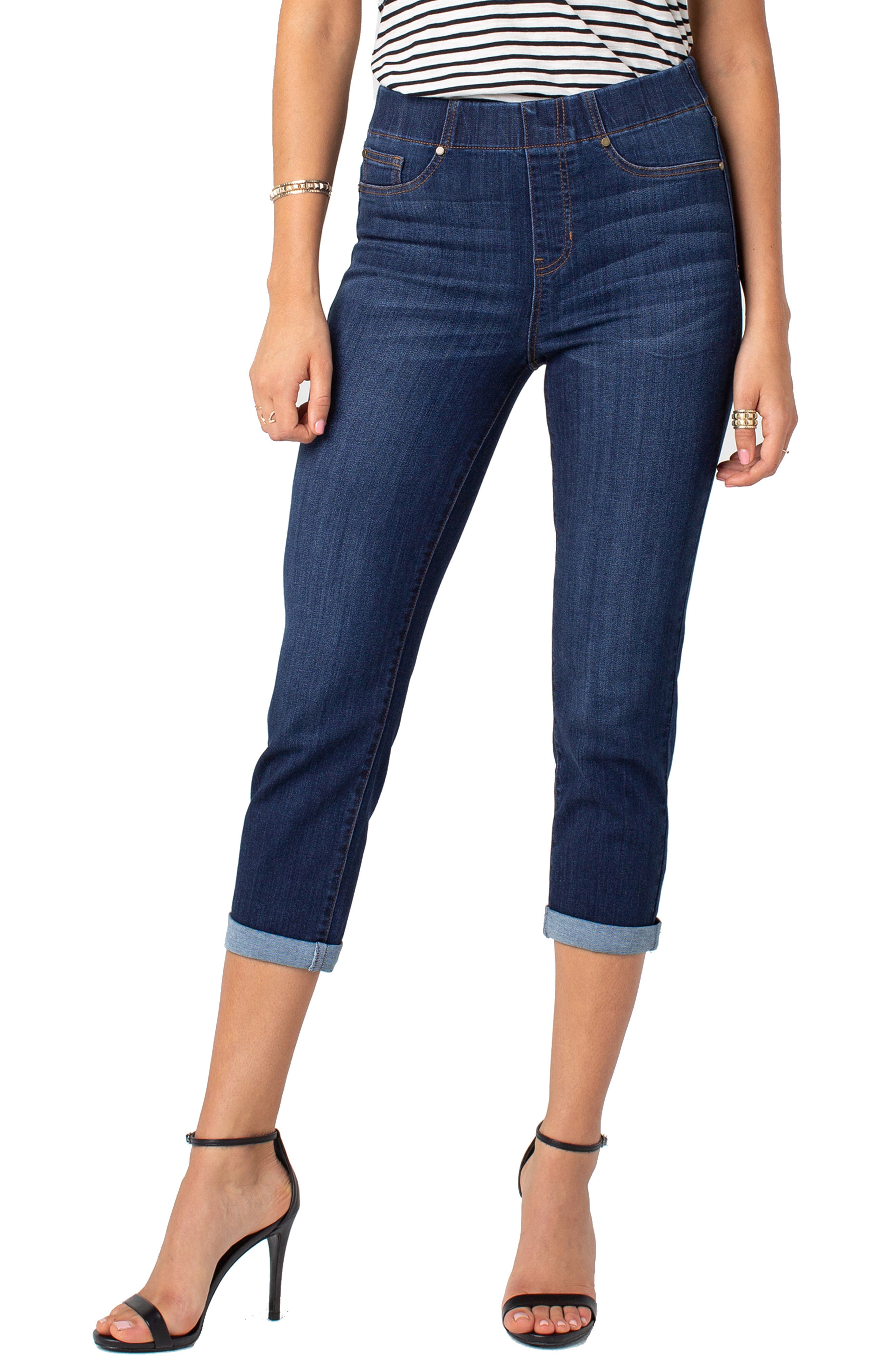 Liverpool Chloe Roll Cuff Capri Denim Leggings, Blue