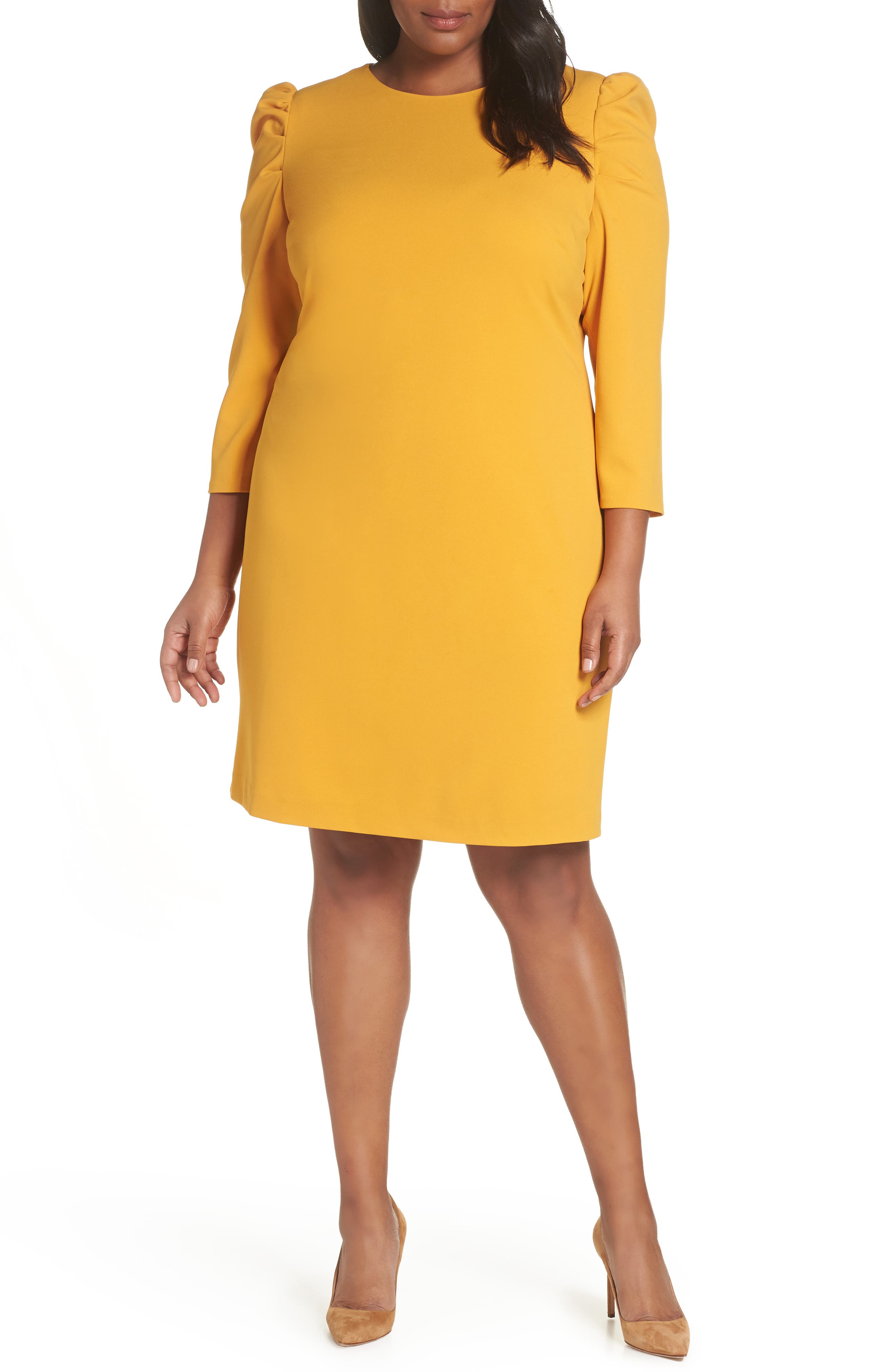 Plus Size Vince Camuto Puff Shoulder Shift Dress, Yellow