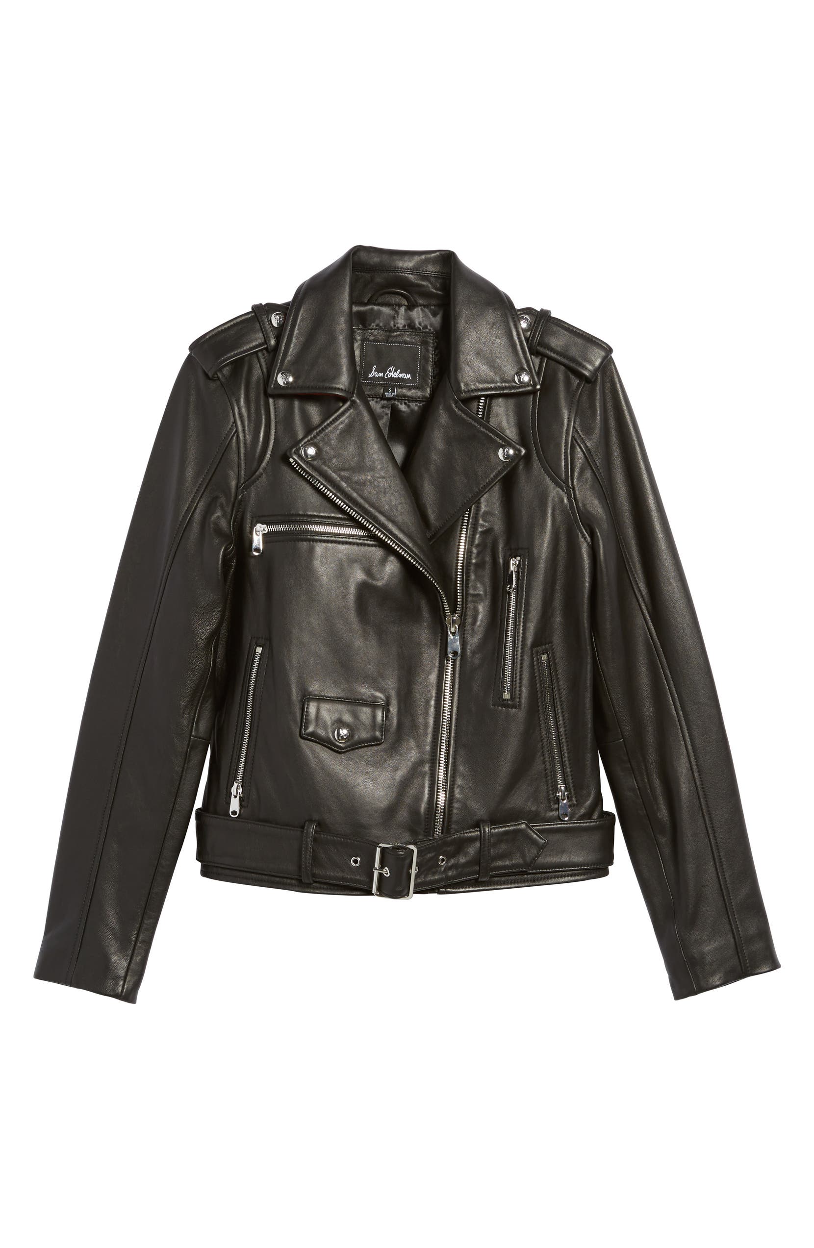Sam Edelman Contrast Trim Leather Moto Jacket Nordstrom