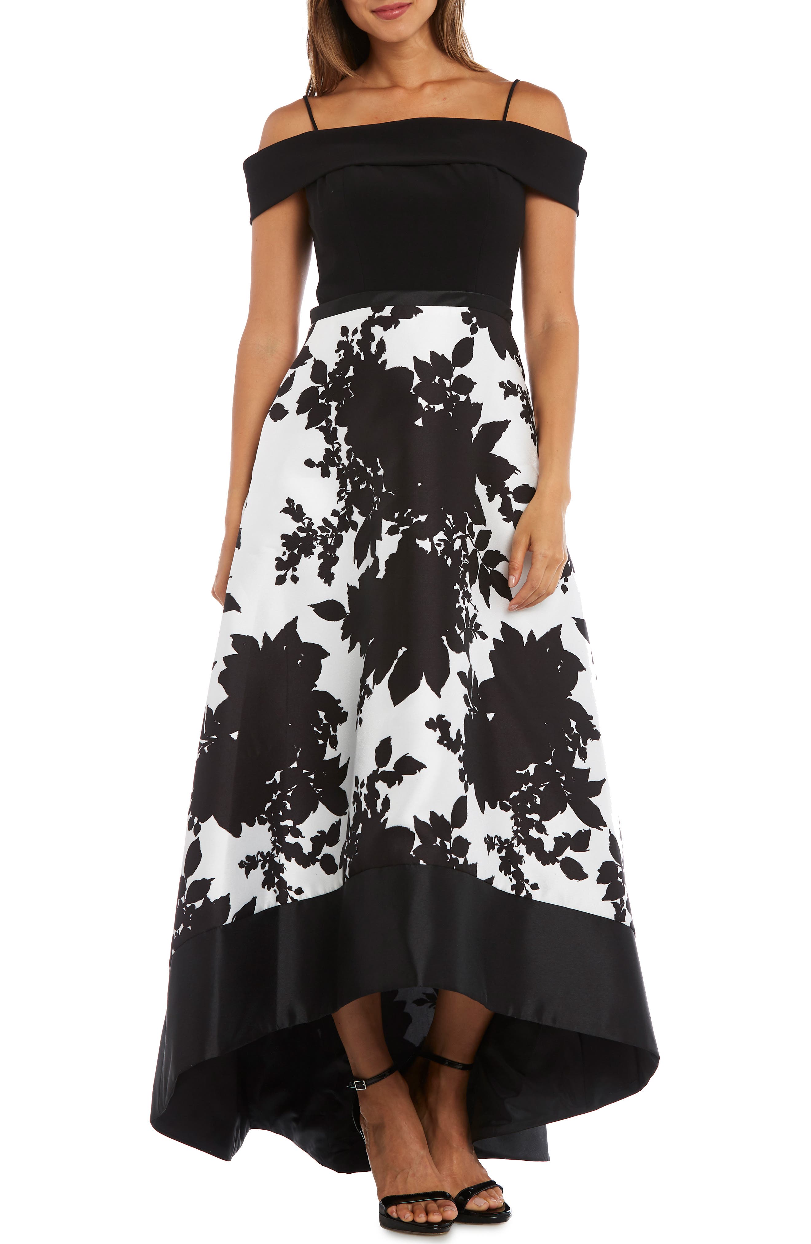 Morgan & Co. Off The Shoulder Bodice High/low Hem Ballgown