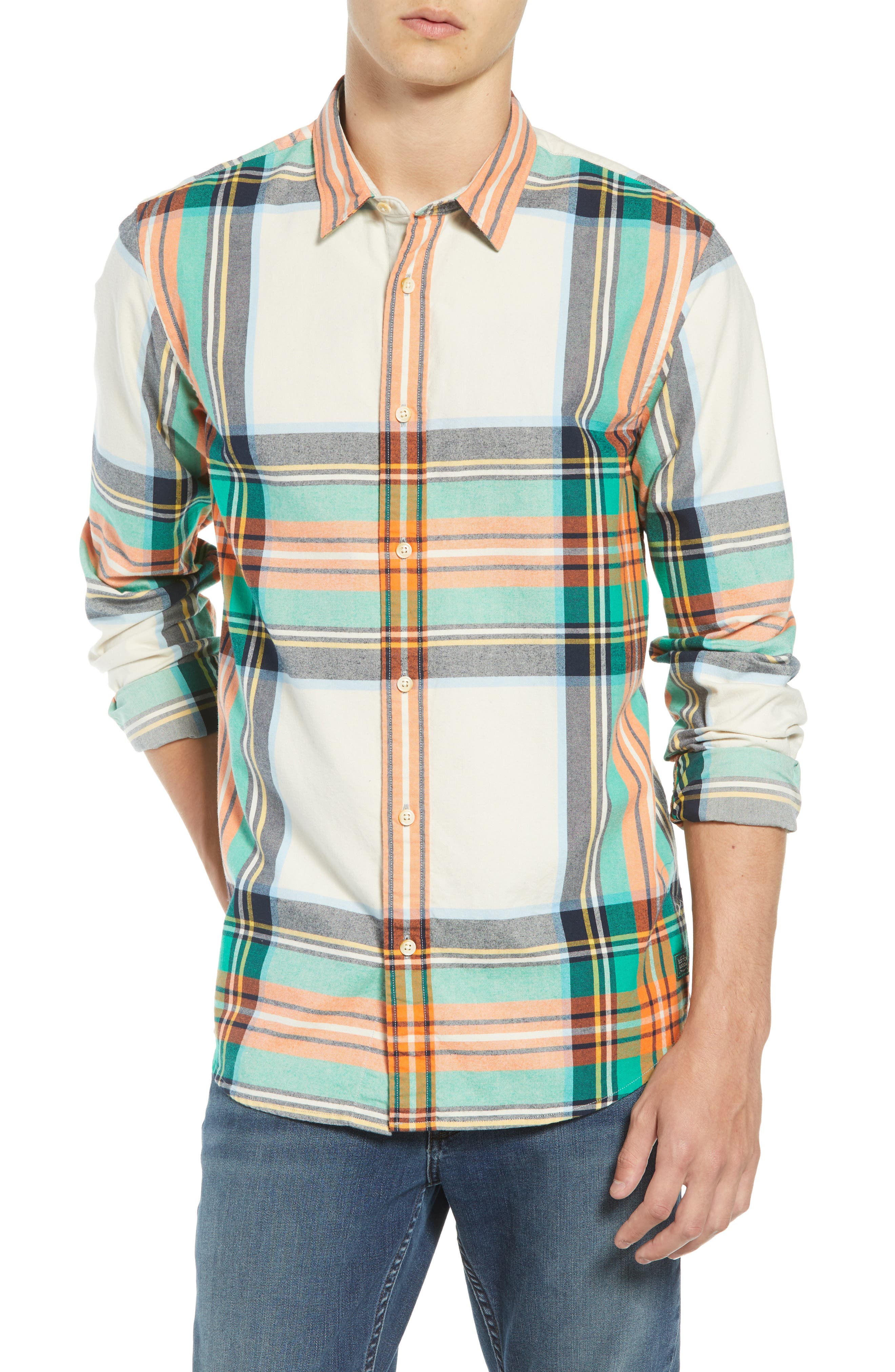 Scotch & Soda Plaid Flannel Shirt, Beige