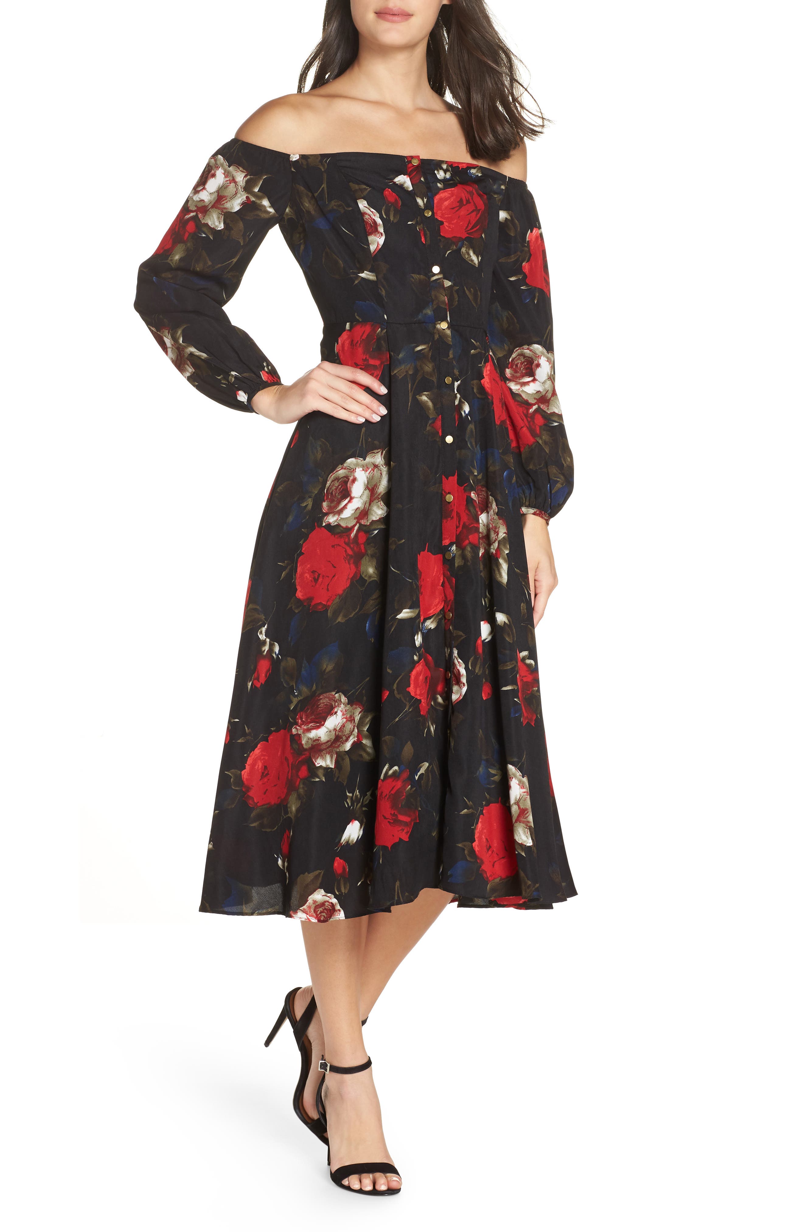 Chelsea28 Off The Shoulder Midi Dress, Black