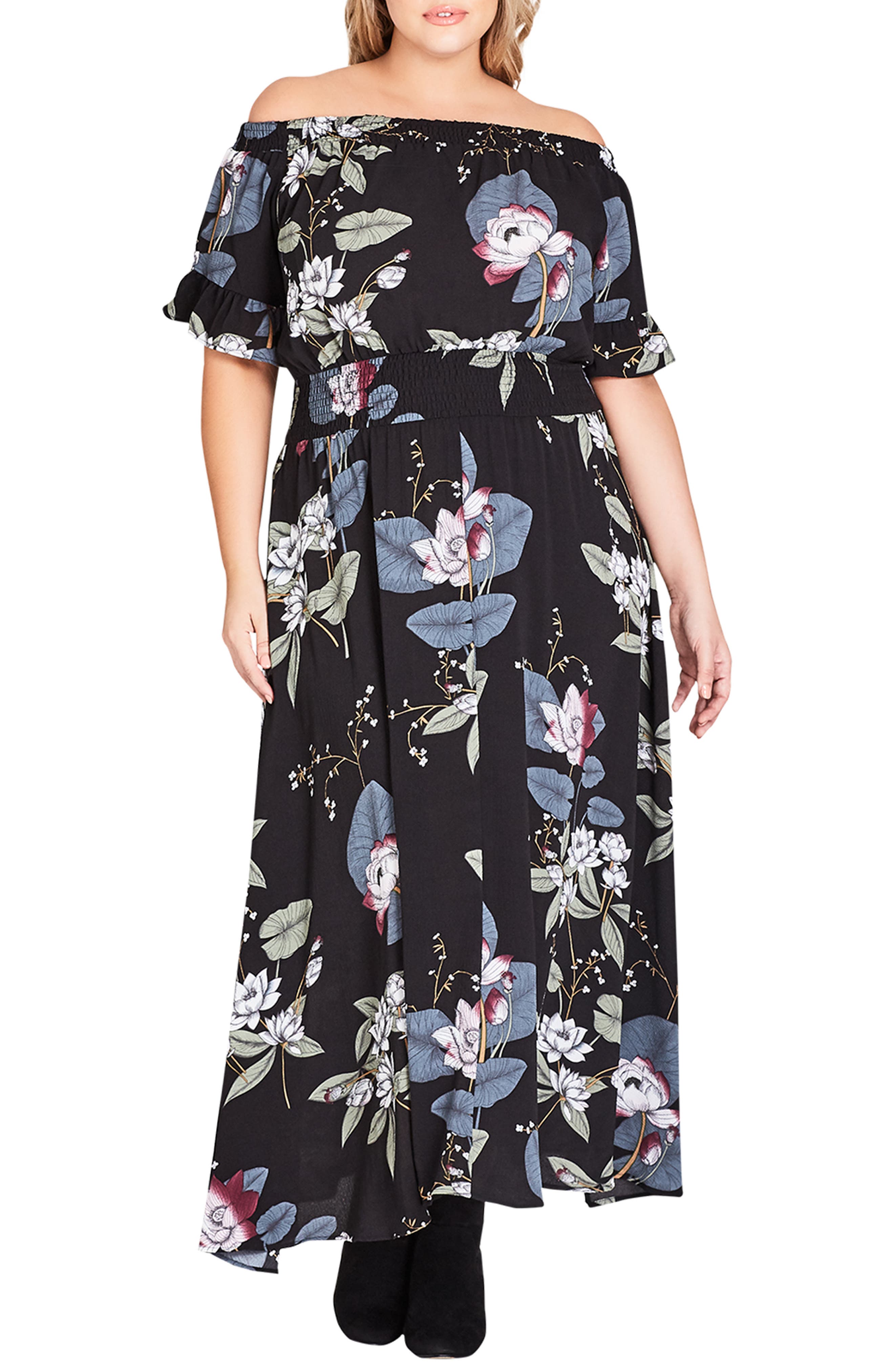 Plus Size City Chic Blossom Festival Maxi Dress, Black