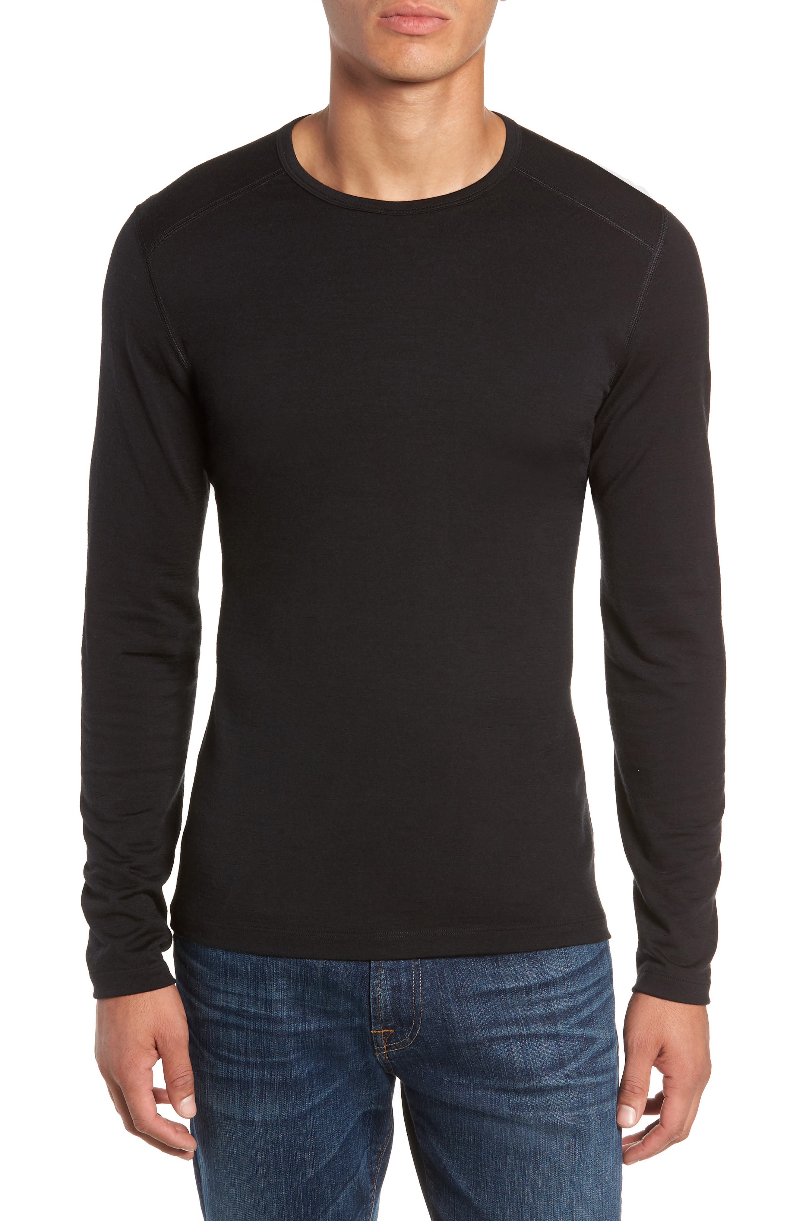 Icebreaker Oasis Long Sleeve Merino Wool Base Layer T-Shirt, Black