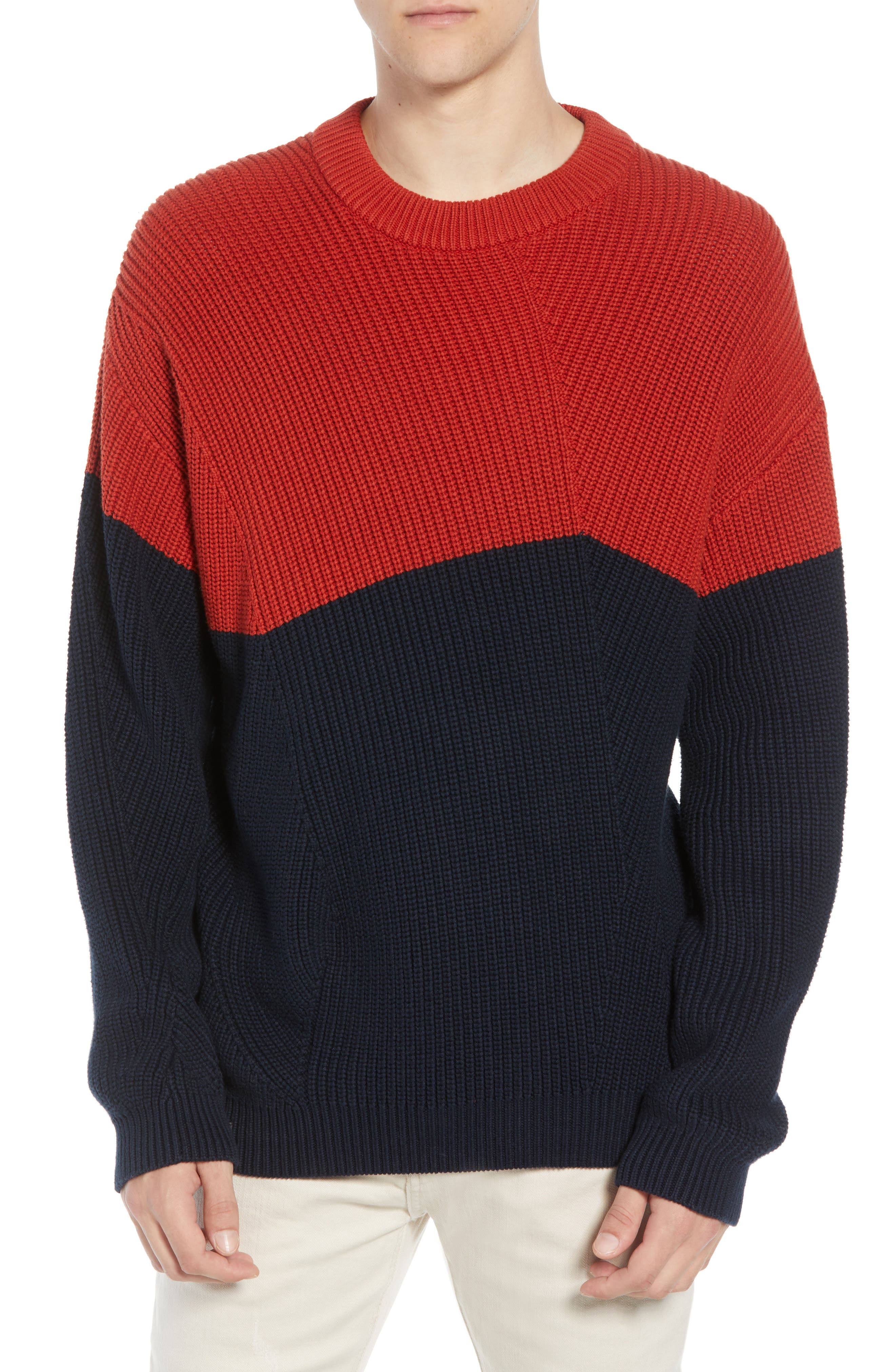 French Connection Asymmetrical Colorblock Sweater, Red
