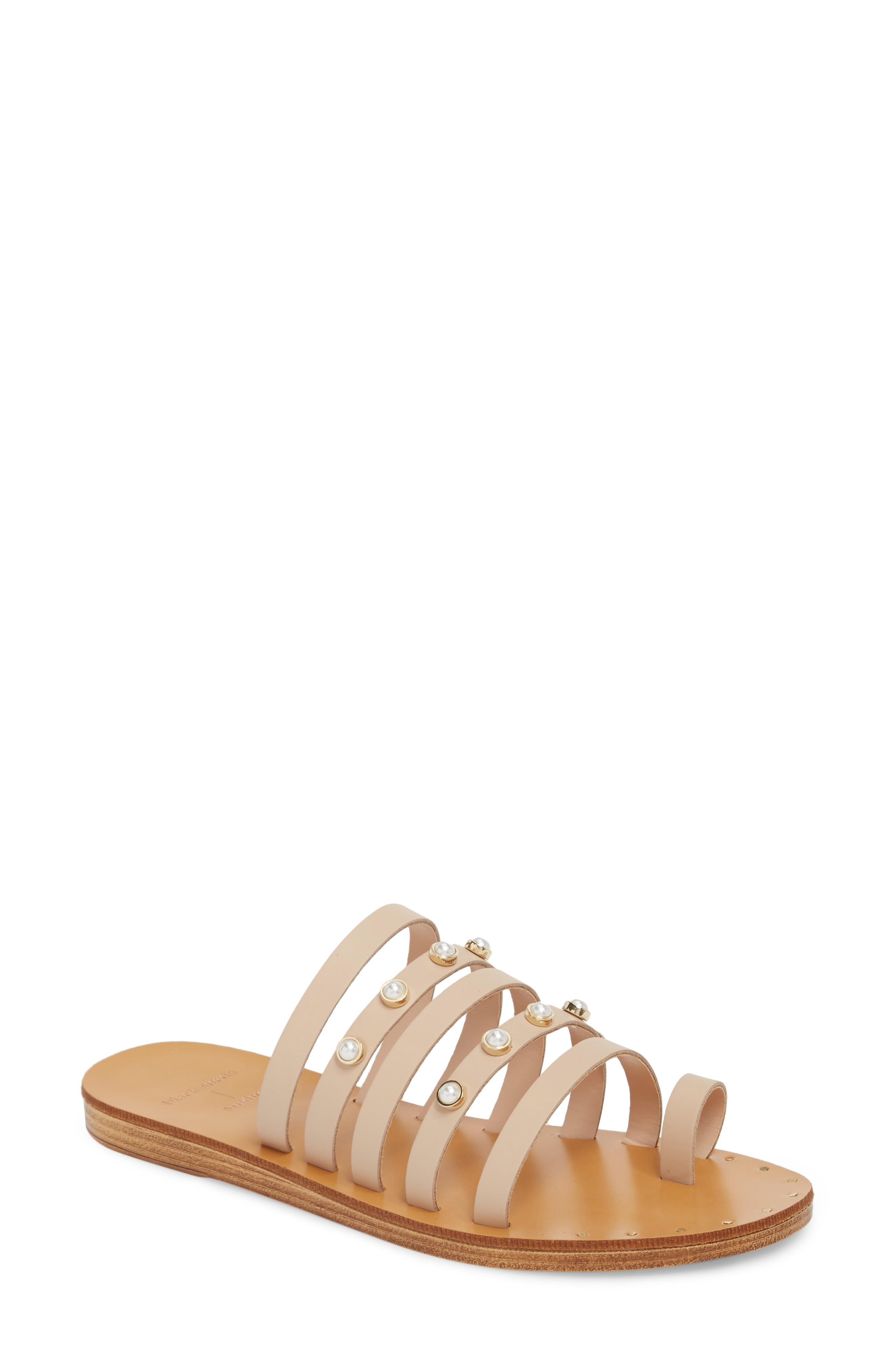 Black Suede Studio Julie Strappy Sandal, Beige
