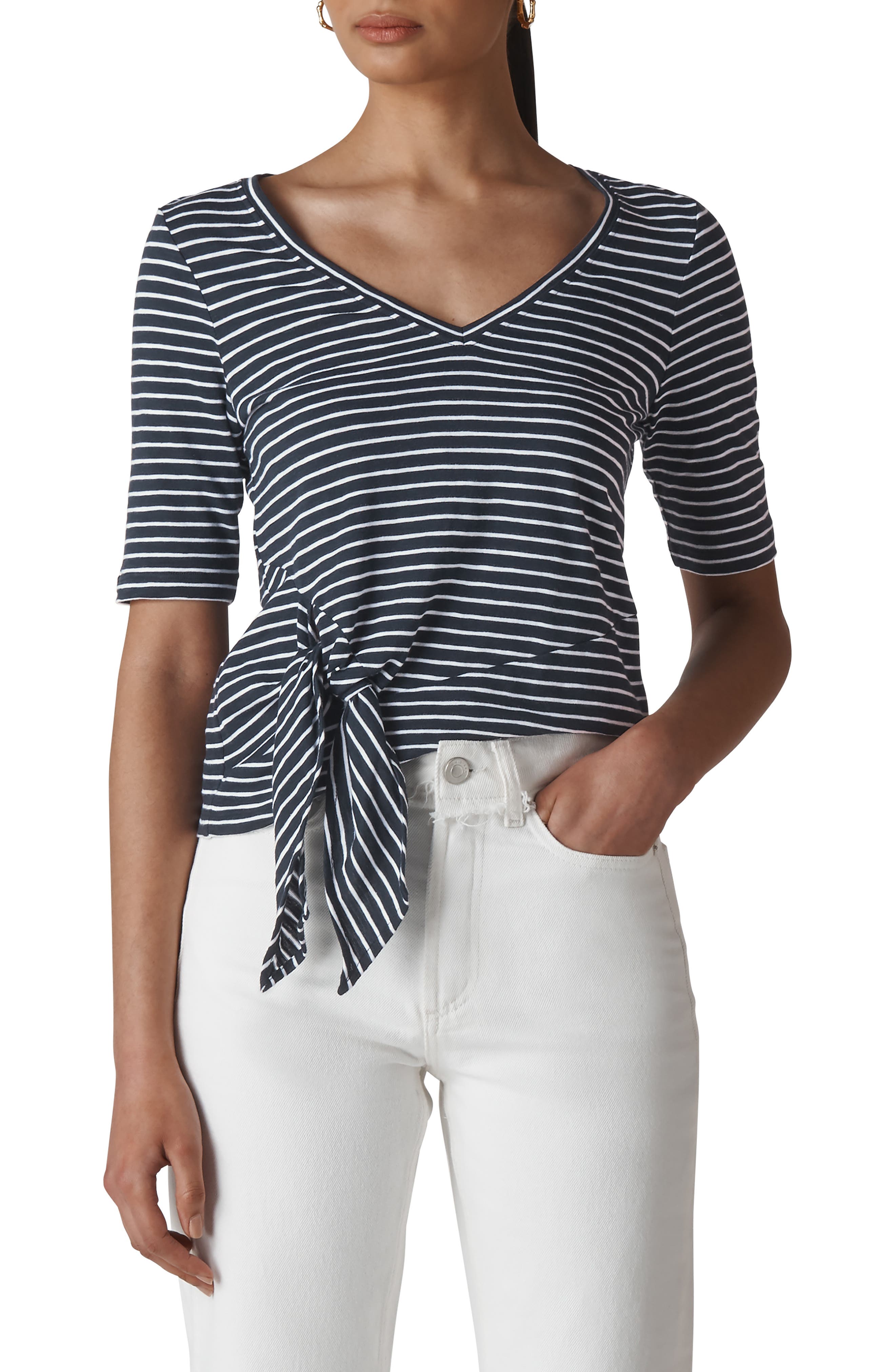 Whistles Tops STRIPE SIDE TIE TOP