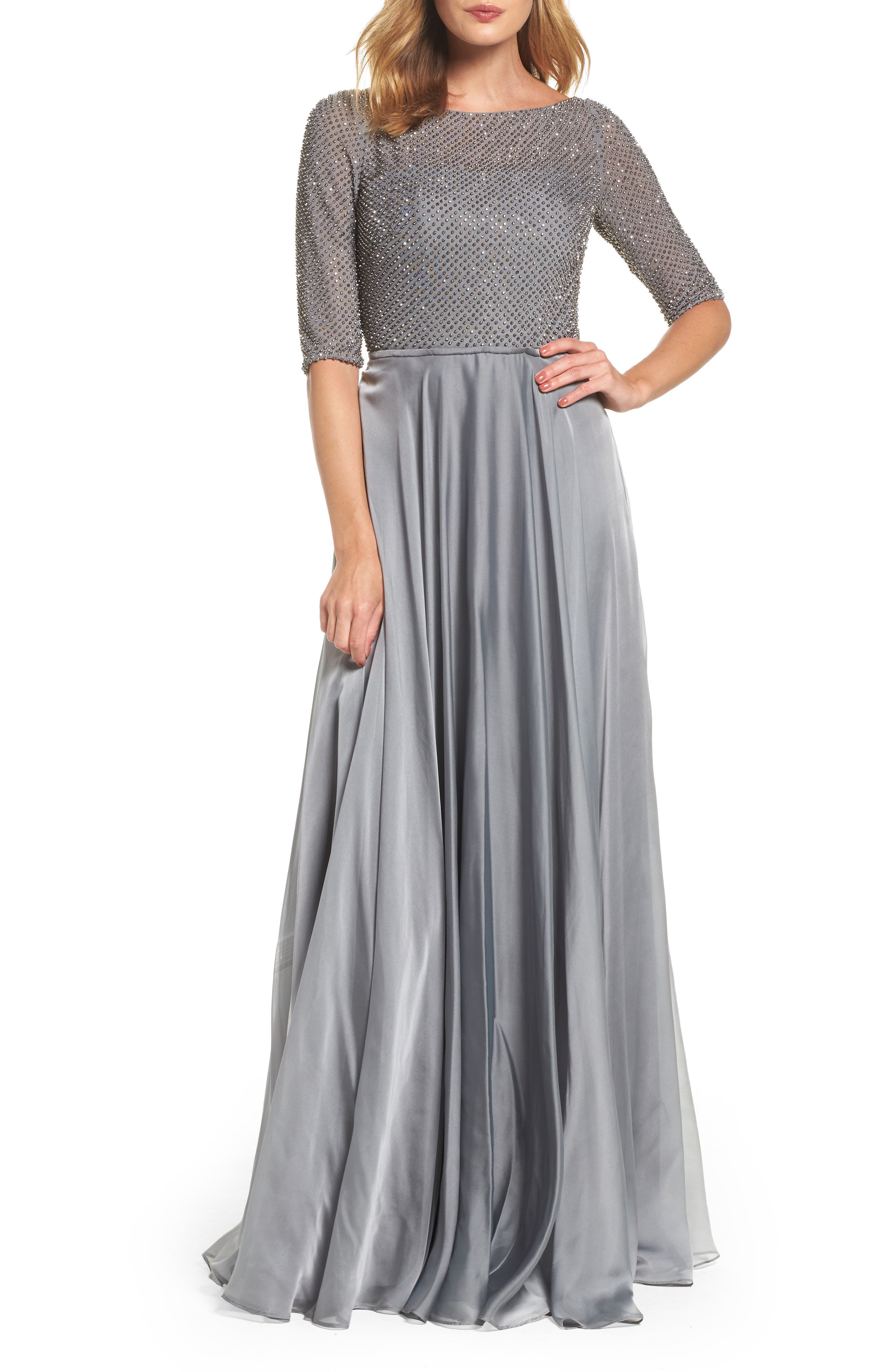 La Femme Embellished Bodice Gown, Metallic
