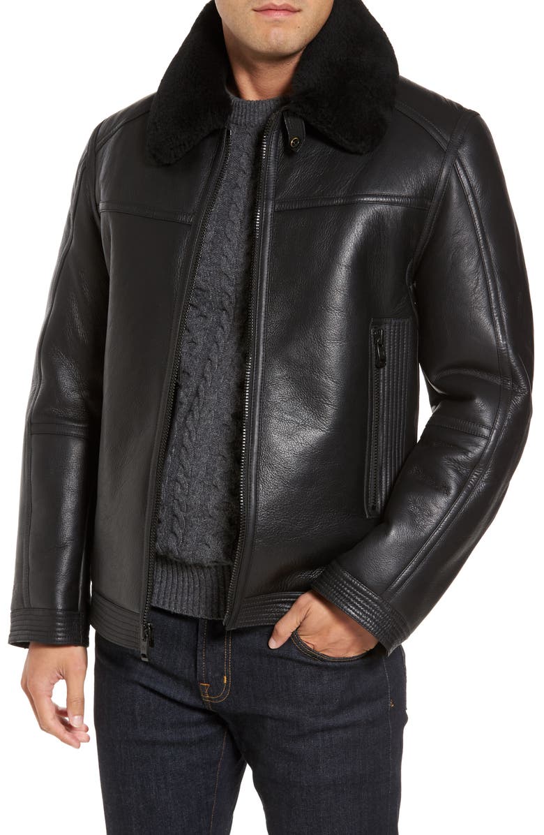 Andrew Marc Leather Jacket with Genuine Shearling Collar | Nordstrom