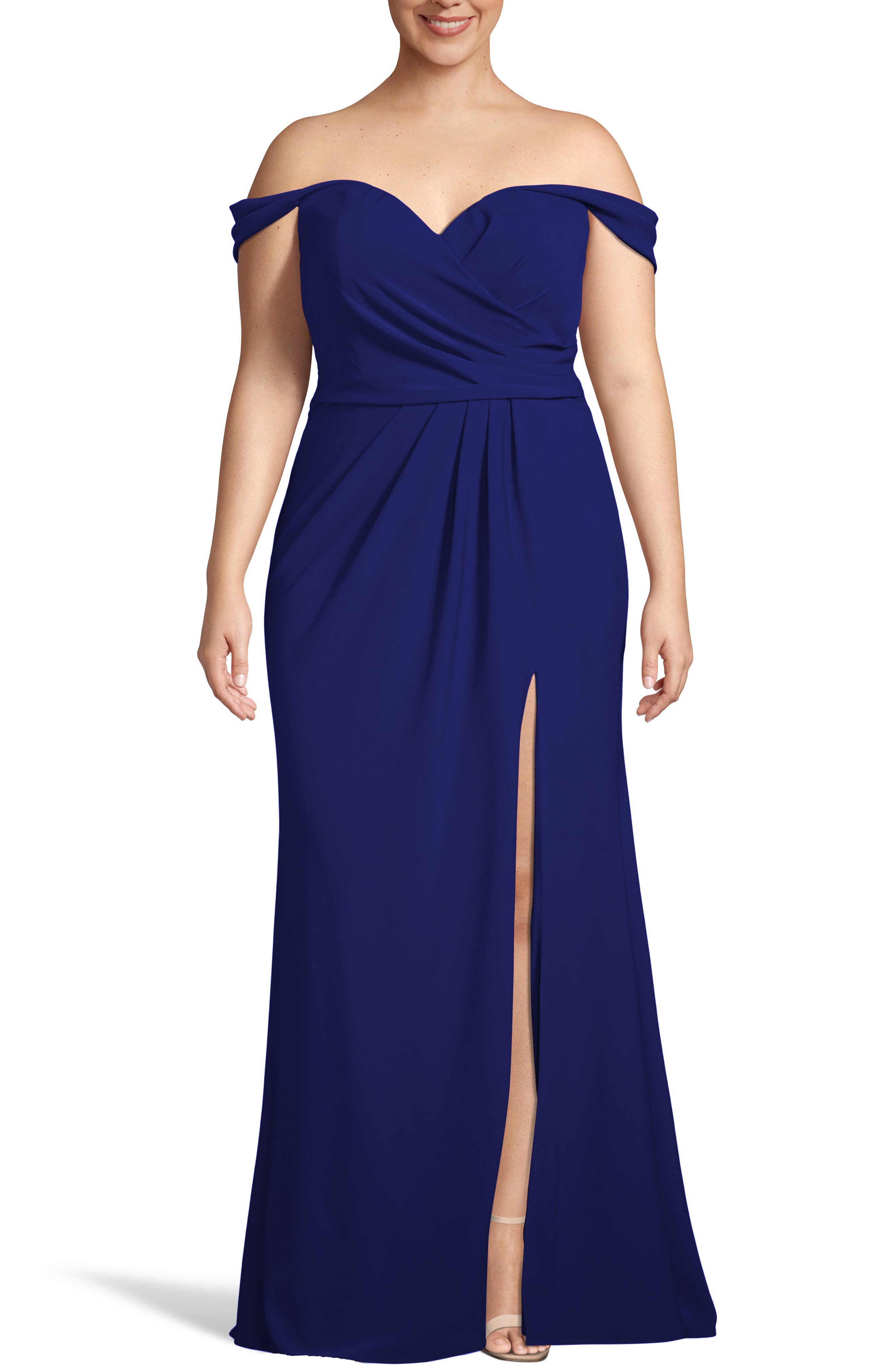 Plus Size Xscape Off The Shoulder Crepe Evening Dress, Blue
