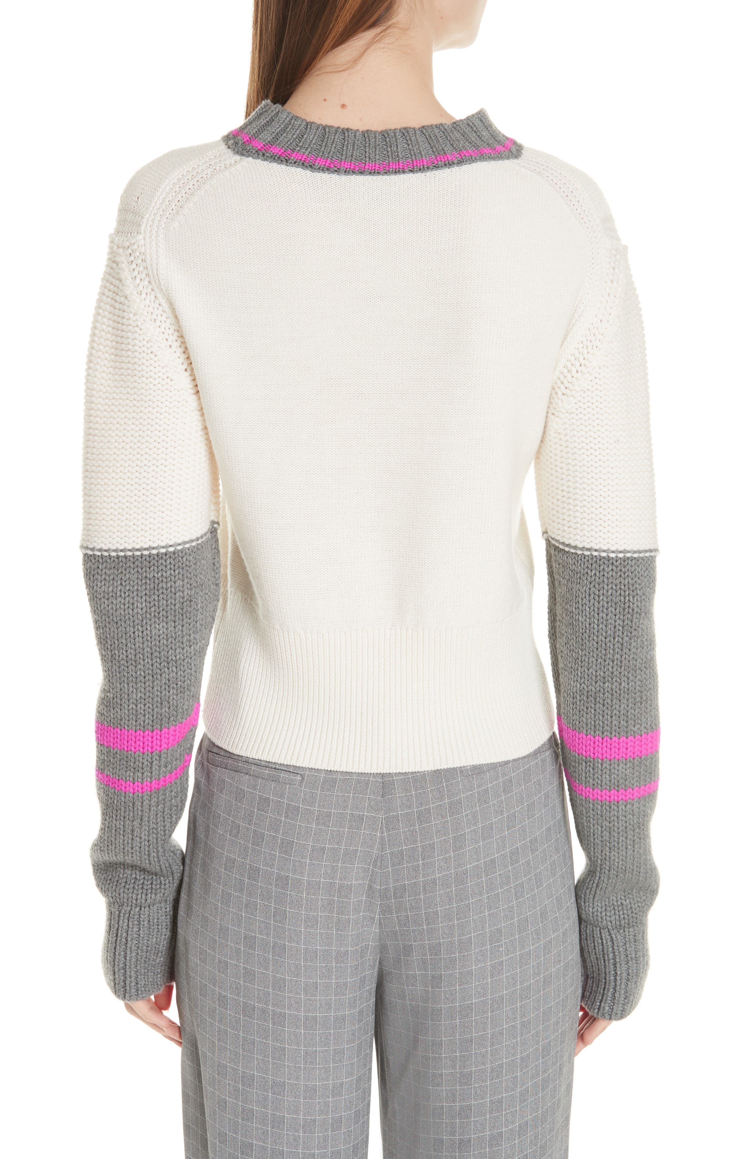 Grey Jason Wu Colorblock Merino Wool Sweater, White