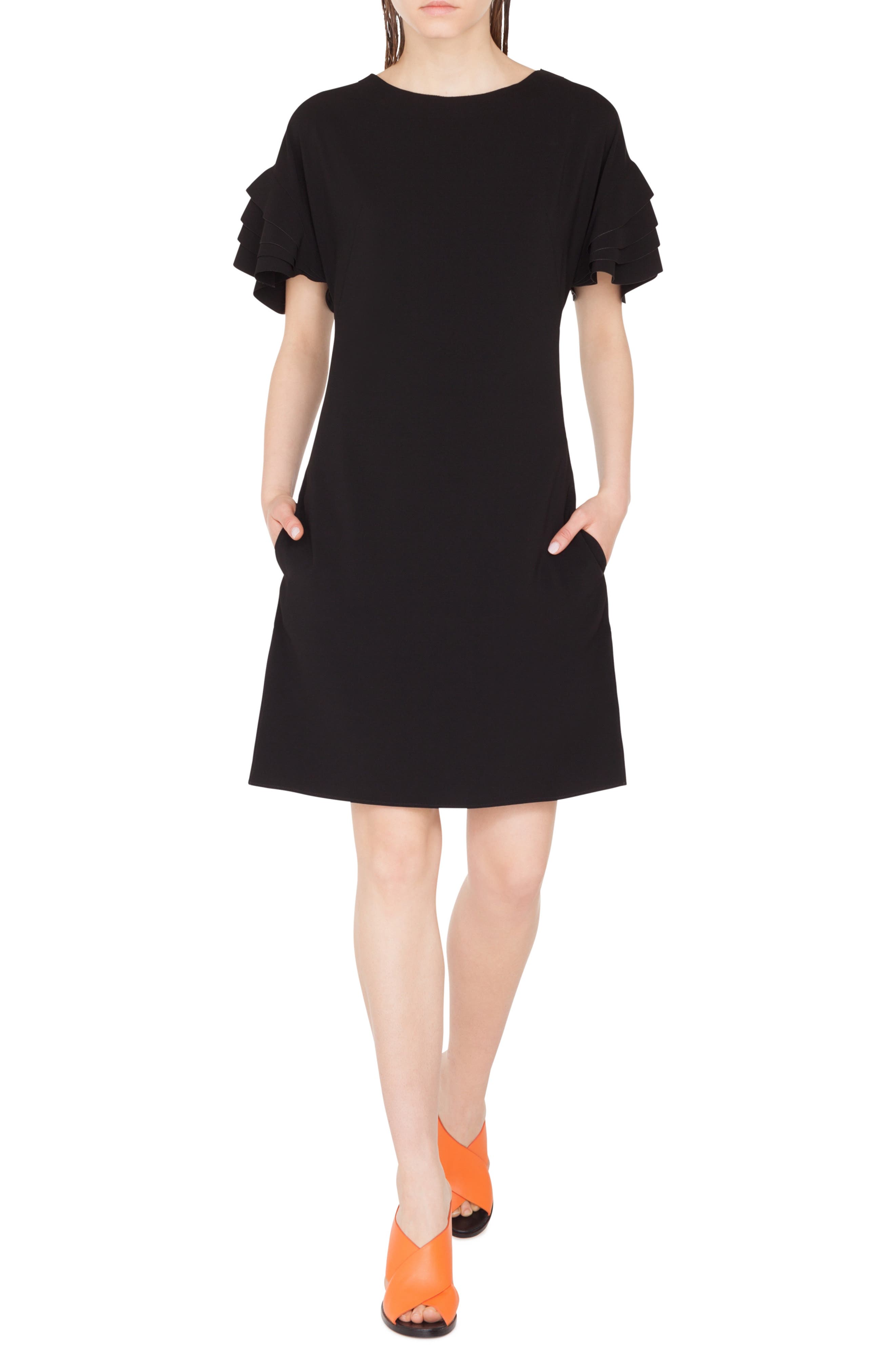 Akris Punto Layered Sleeve Dress, Black