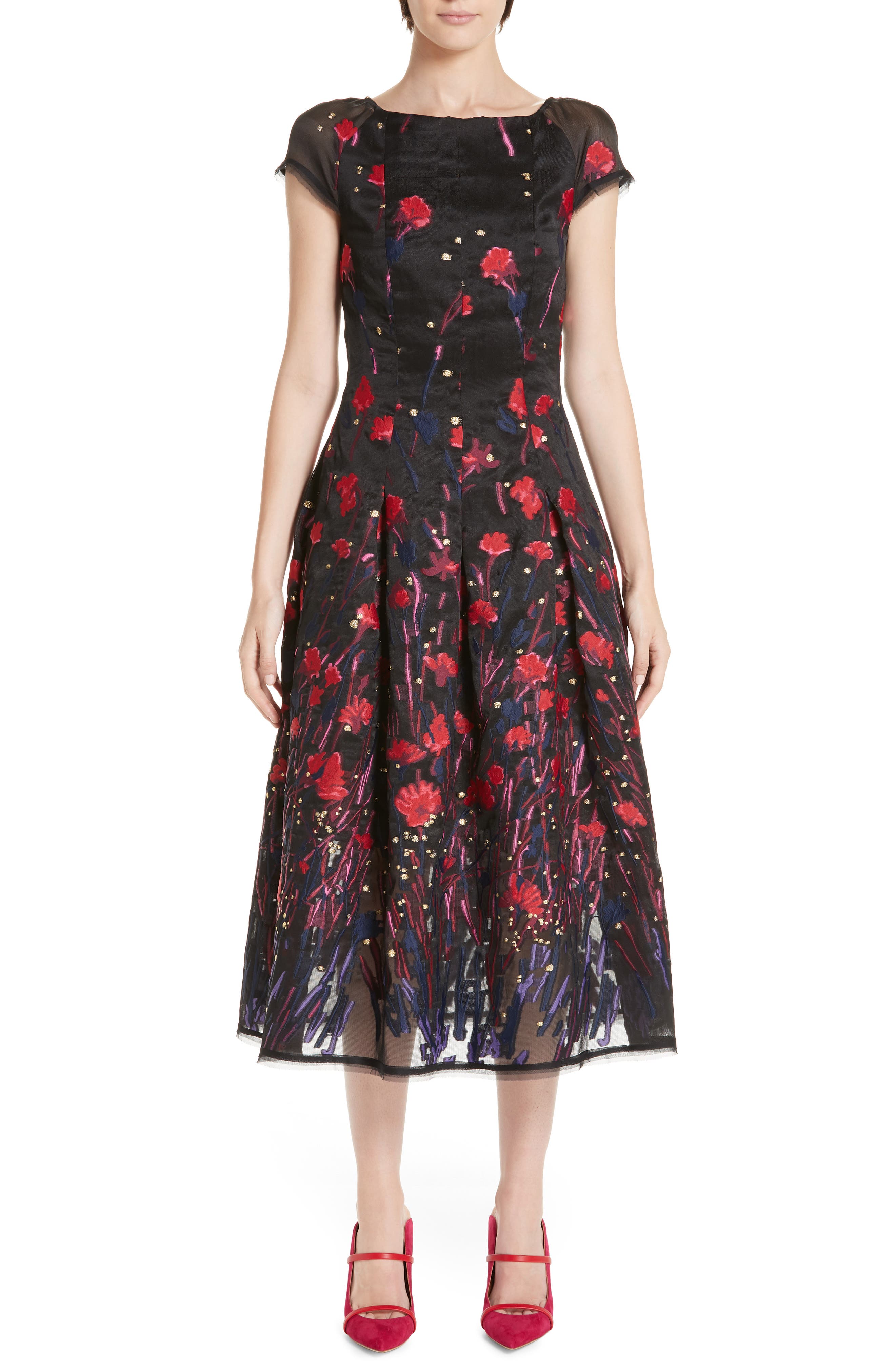 Talbot Runhof Poppy Fil Coupe Tea Length Dress