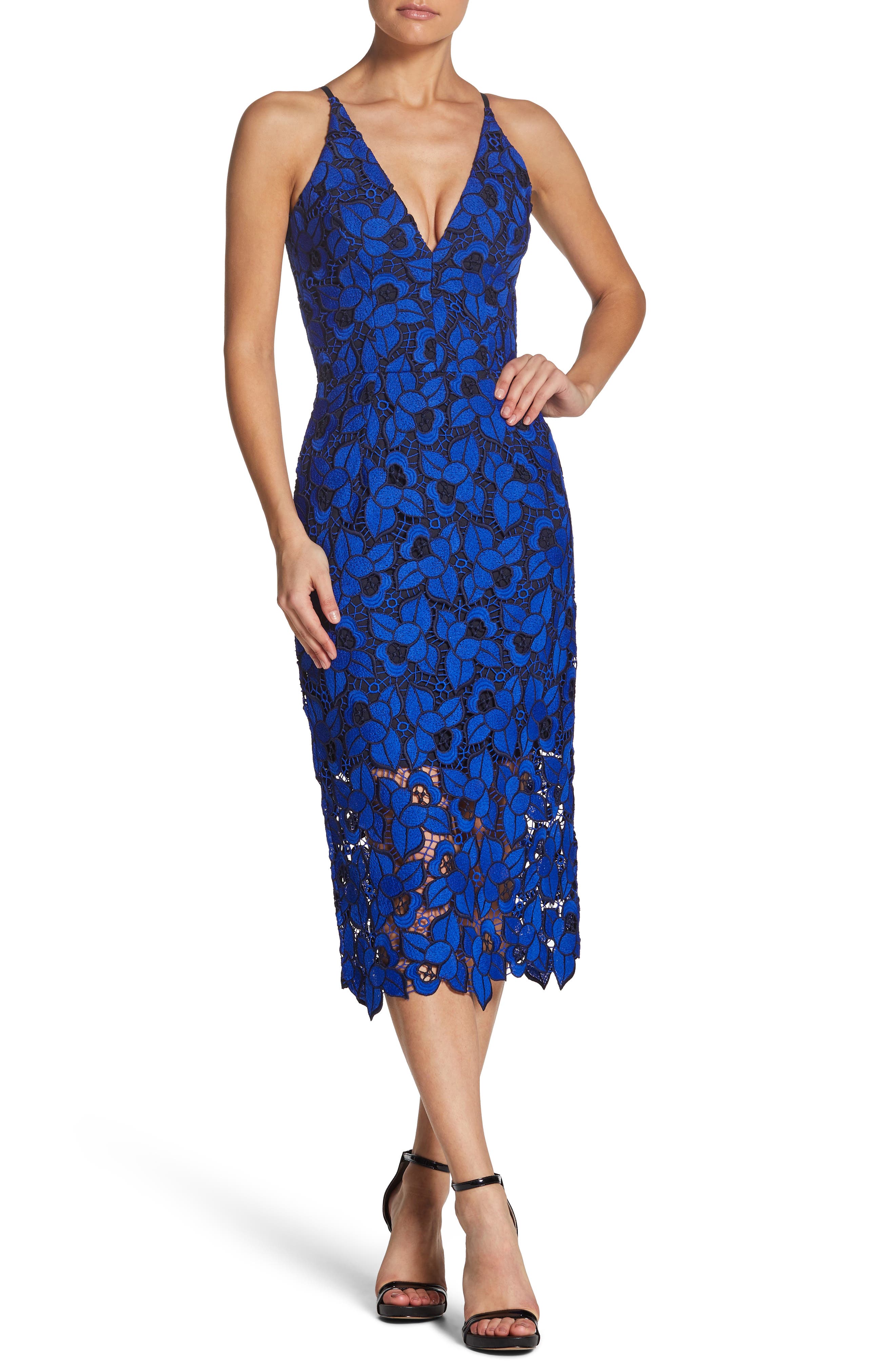 Dress The Population Aurora Embroidered Sheath, Blue