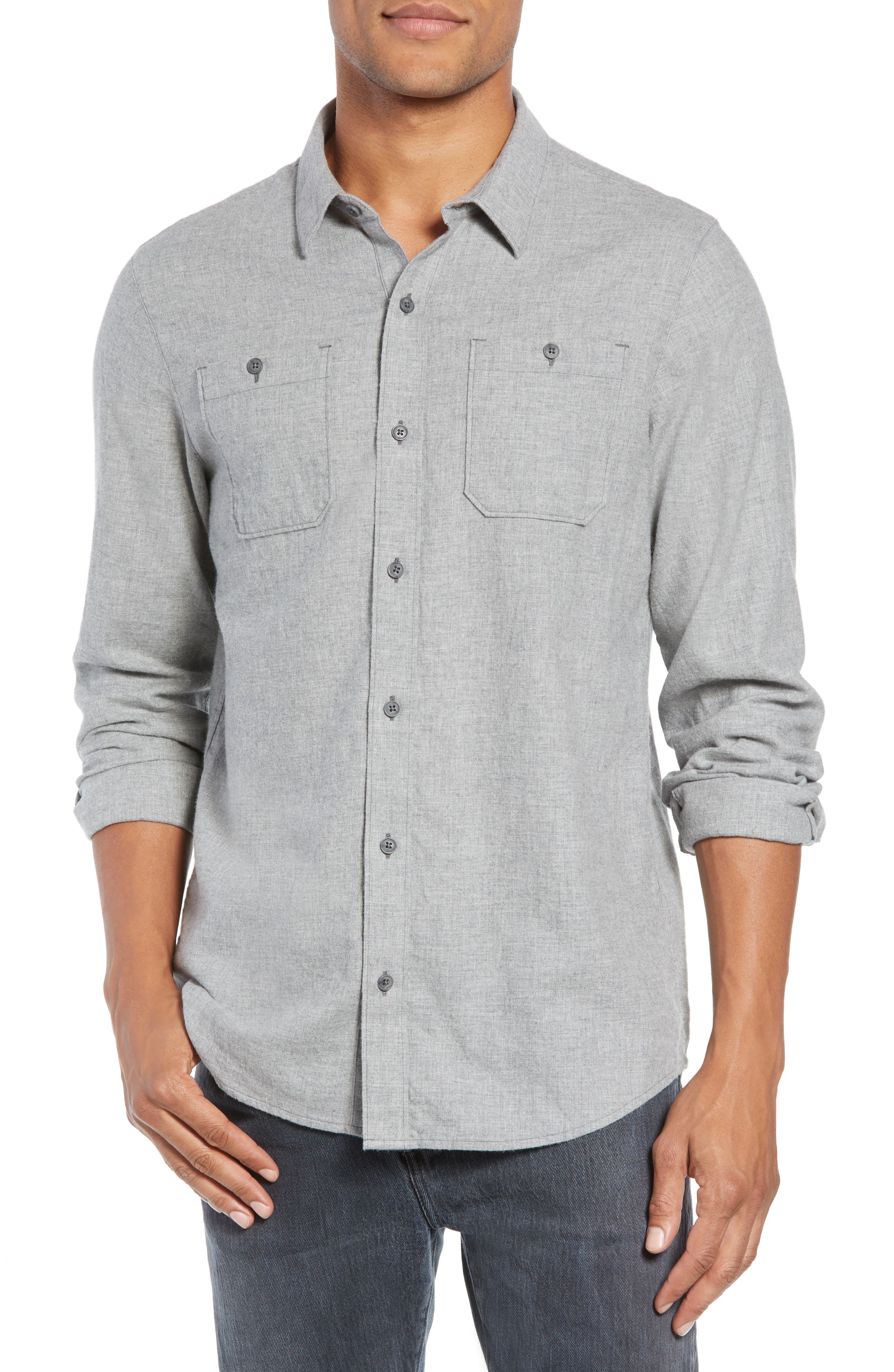 Travis Mathew Hefe Regular Fit Flannel Sport Shirt, Grey