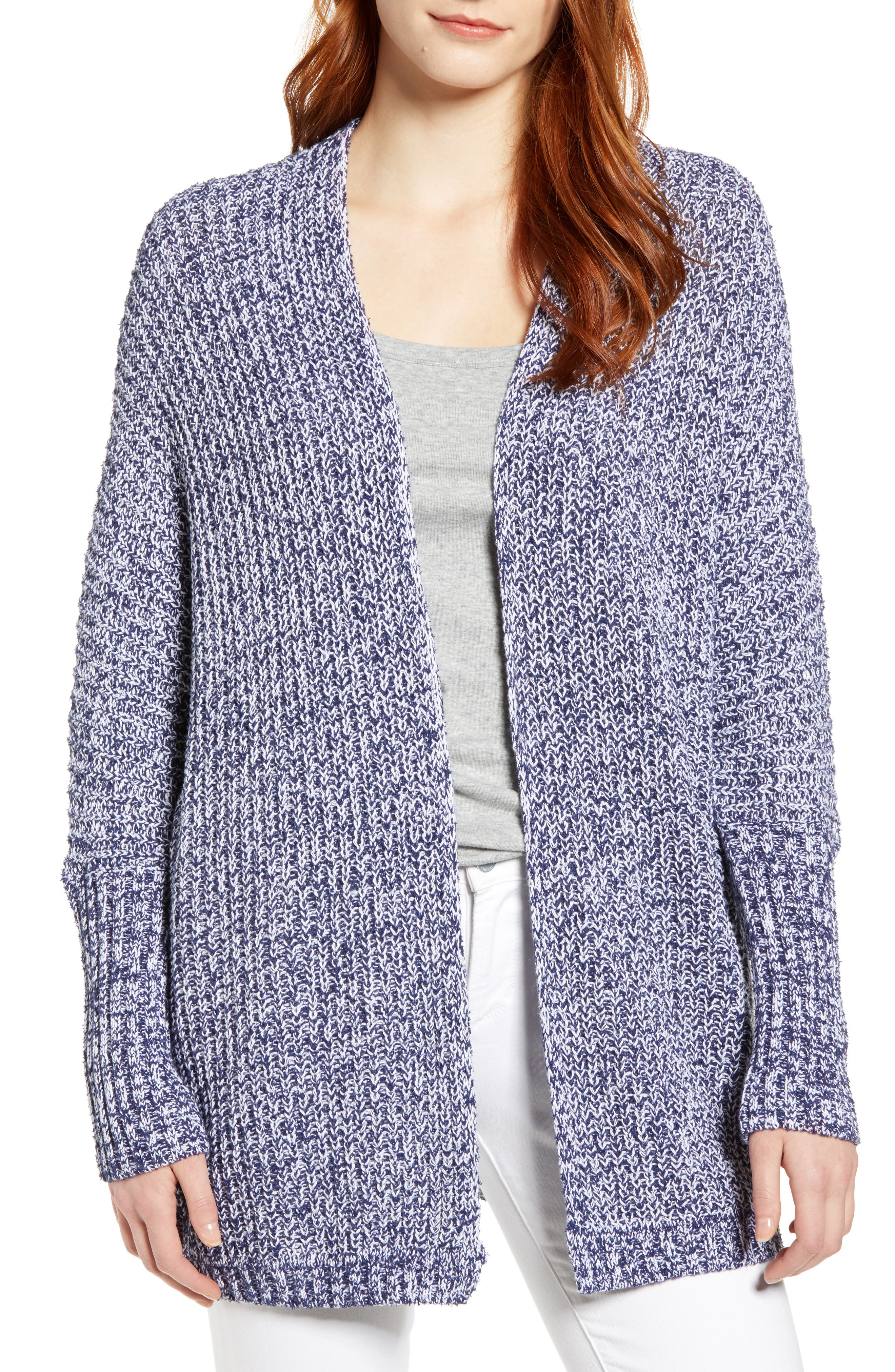 Petite Caslon Marled Cardigan, Blue