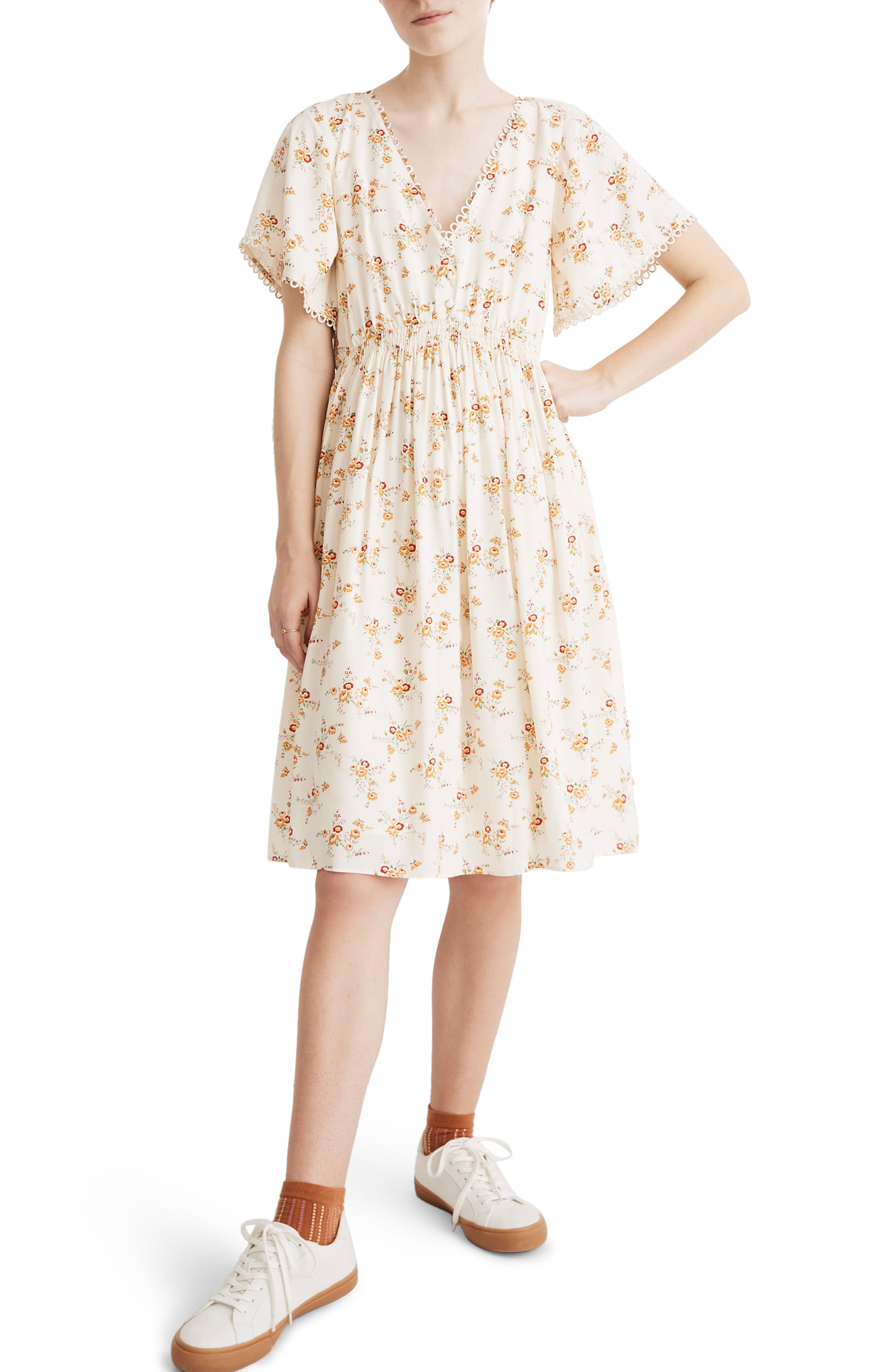 Madewell Floral Loop Trim Minidress, Ivory