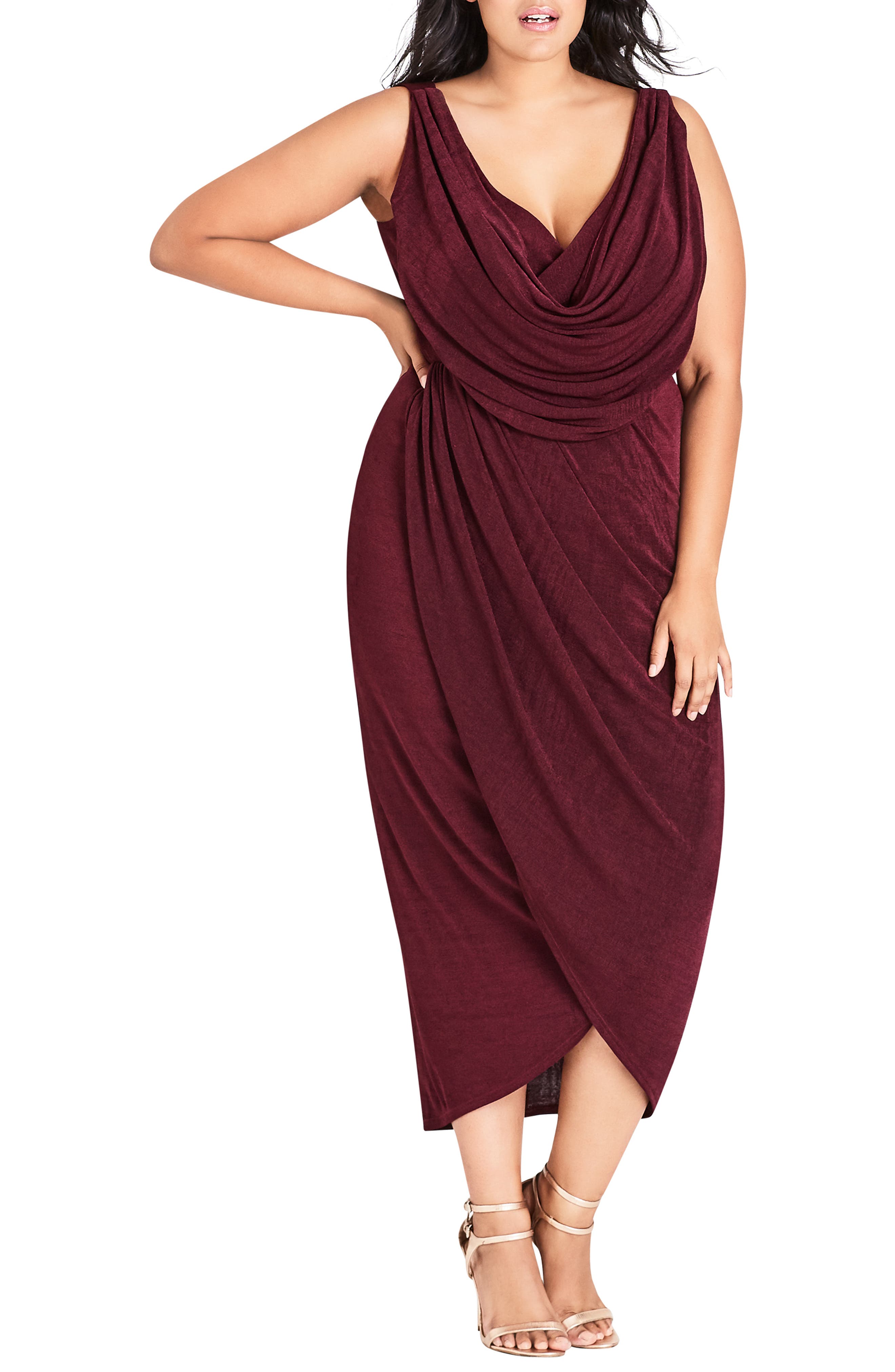 Plus Size City Chic Draped Sleeveless Dress, Purple