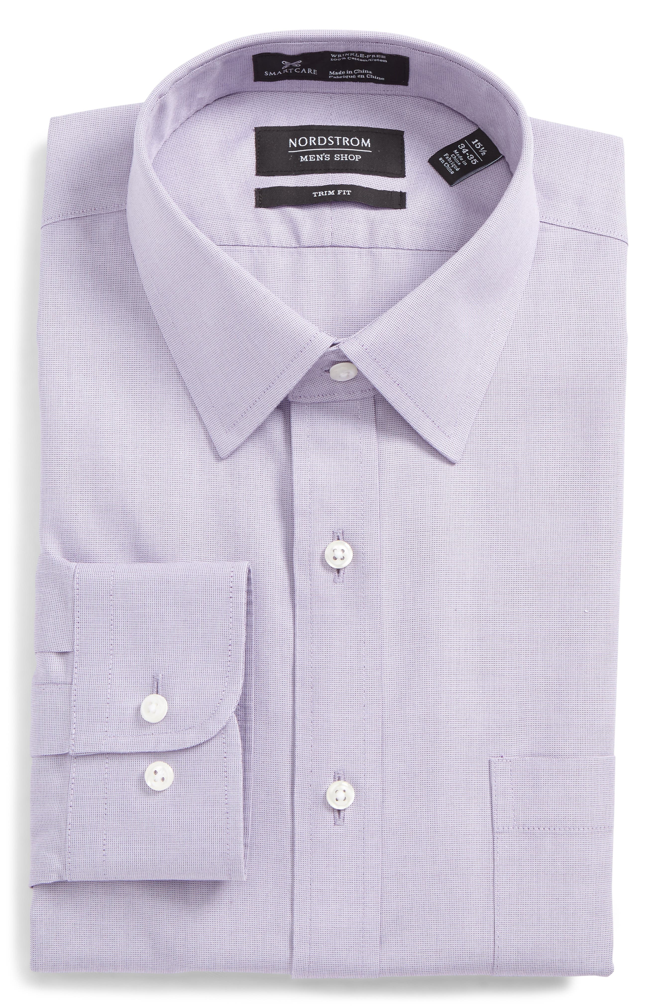 Nordstrom Shop Smartcare(TM) Trim Fit Solid Dress Shirt, 5 34/35 - Purple