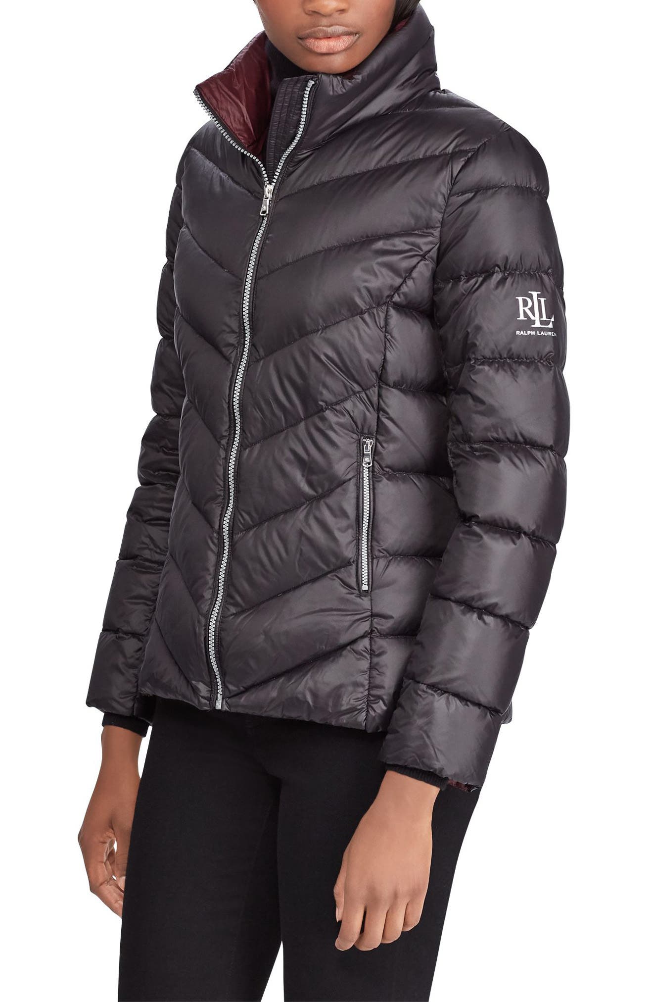 Lauren Ralph Lauren Chevron Quilted Packable Down Jacket, Black