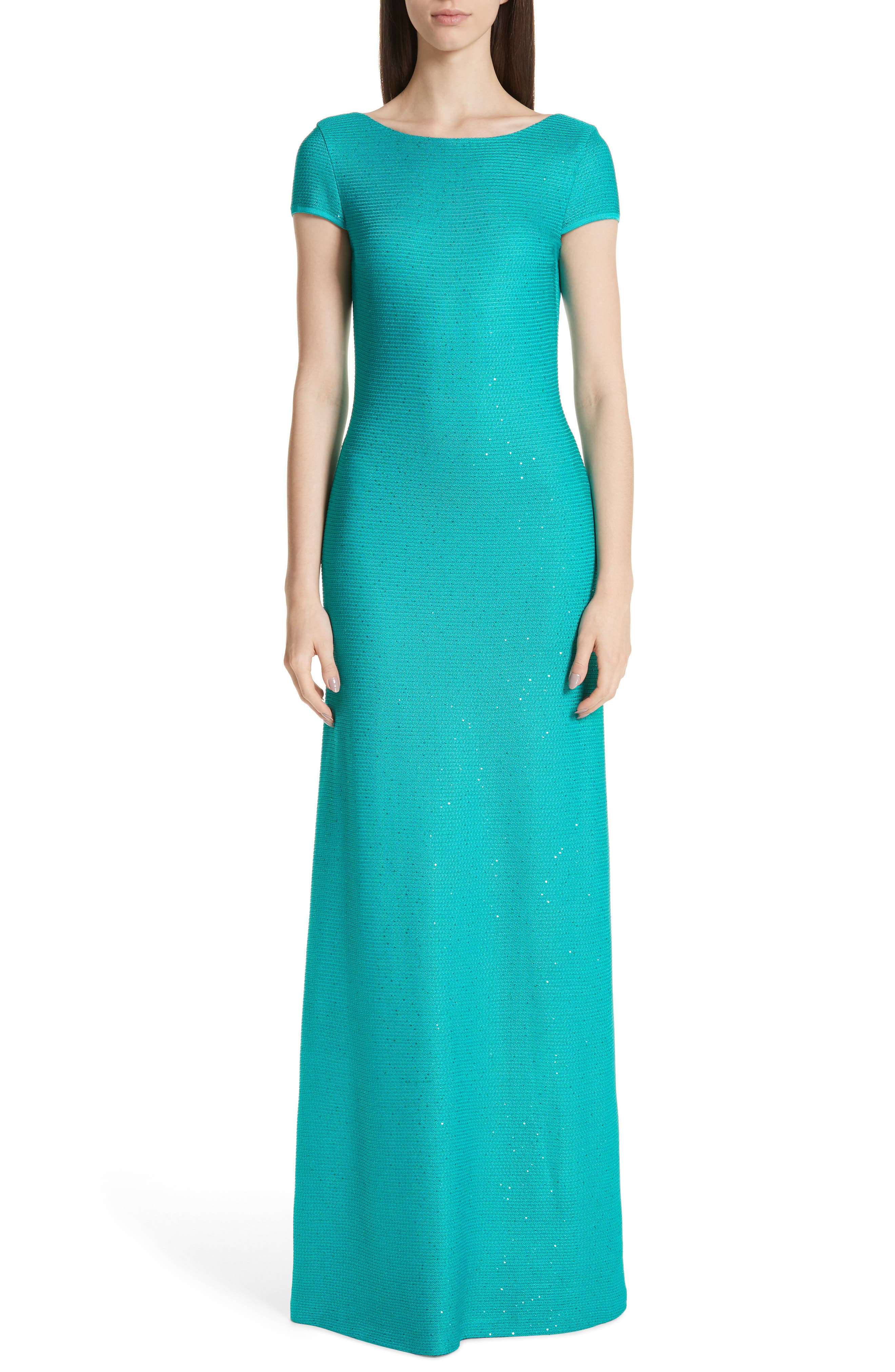 St. John Collection Links Sequin Knit Trumpet Gown, Green