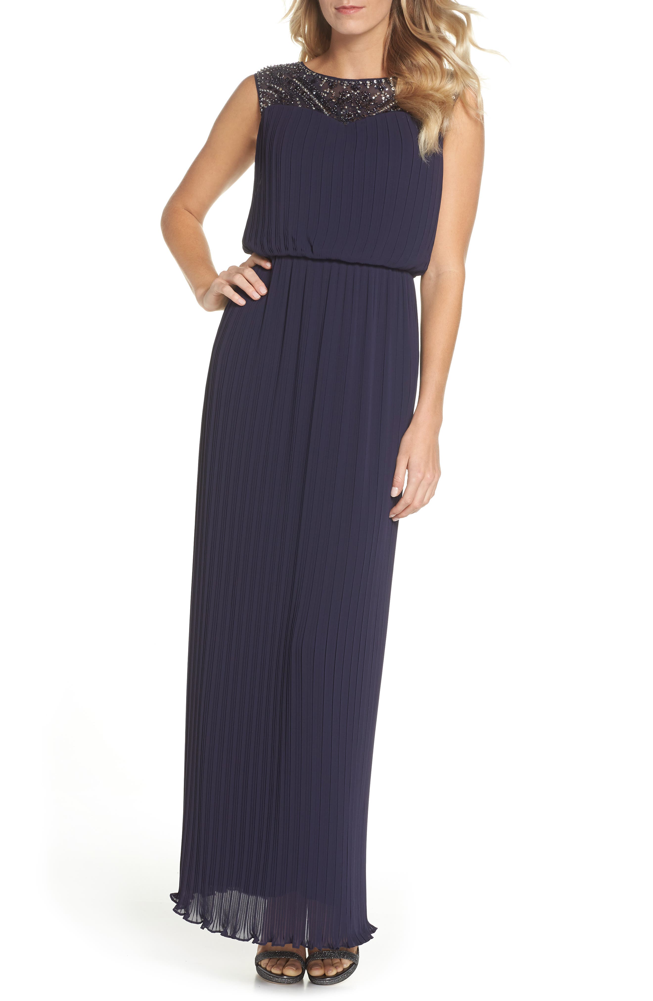 Alex Evenings Sleeveless Micropleated Gown