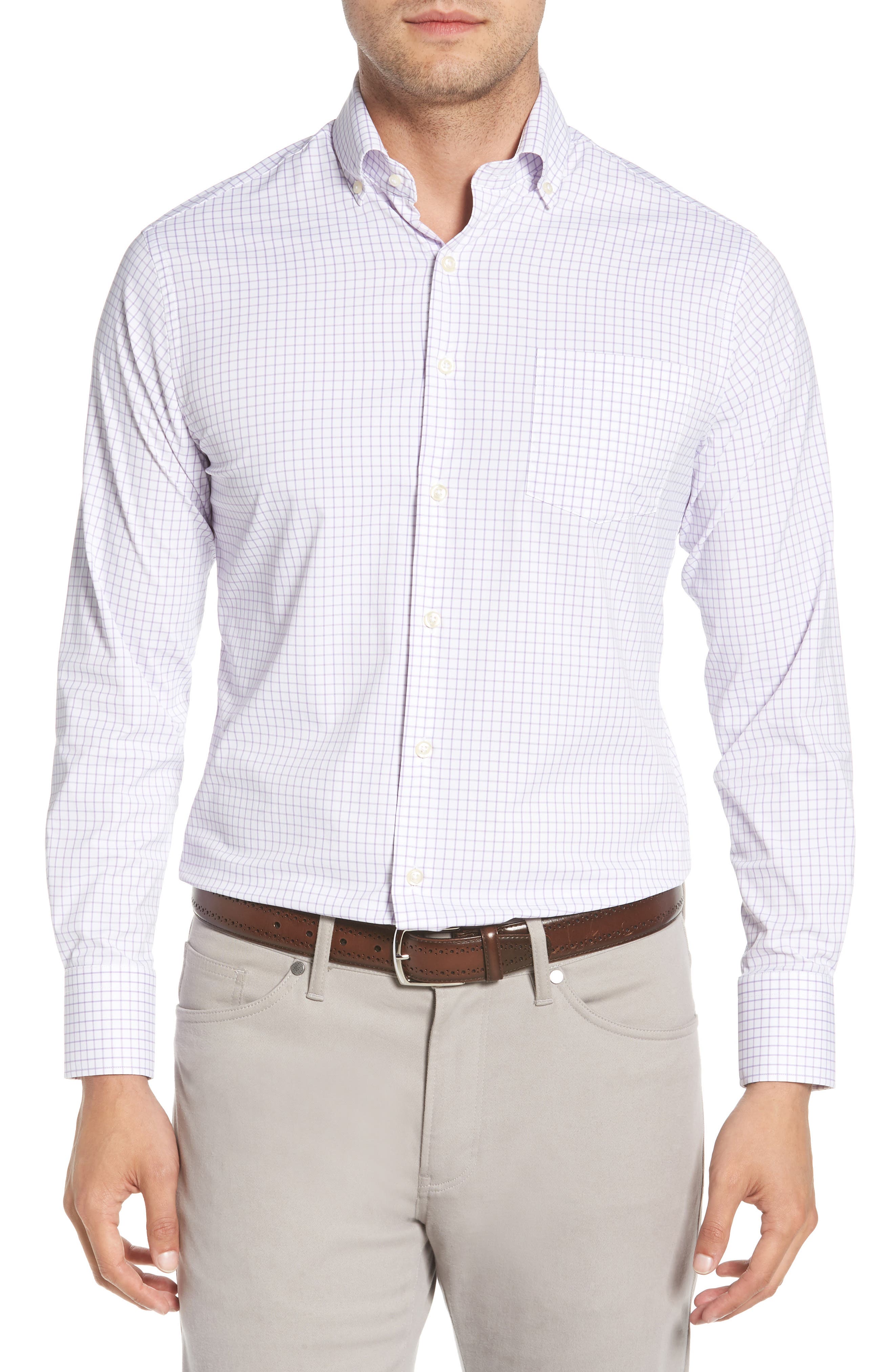 Peter Millar Captain Performance Tattersall Sport Shirt, Purple