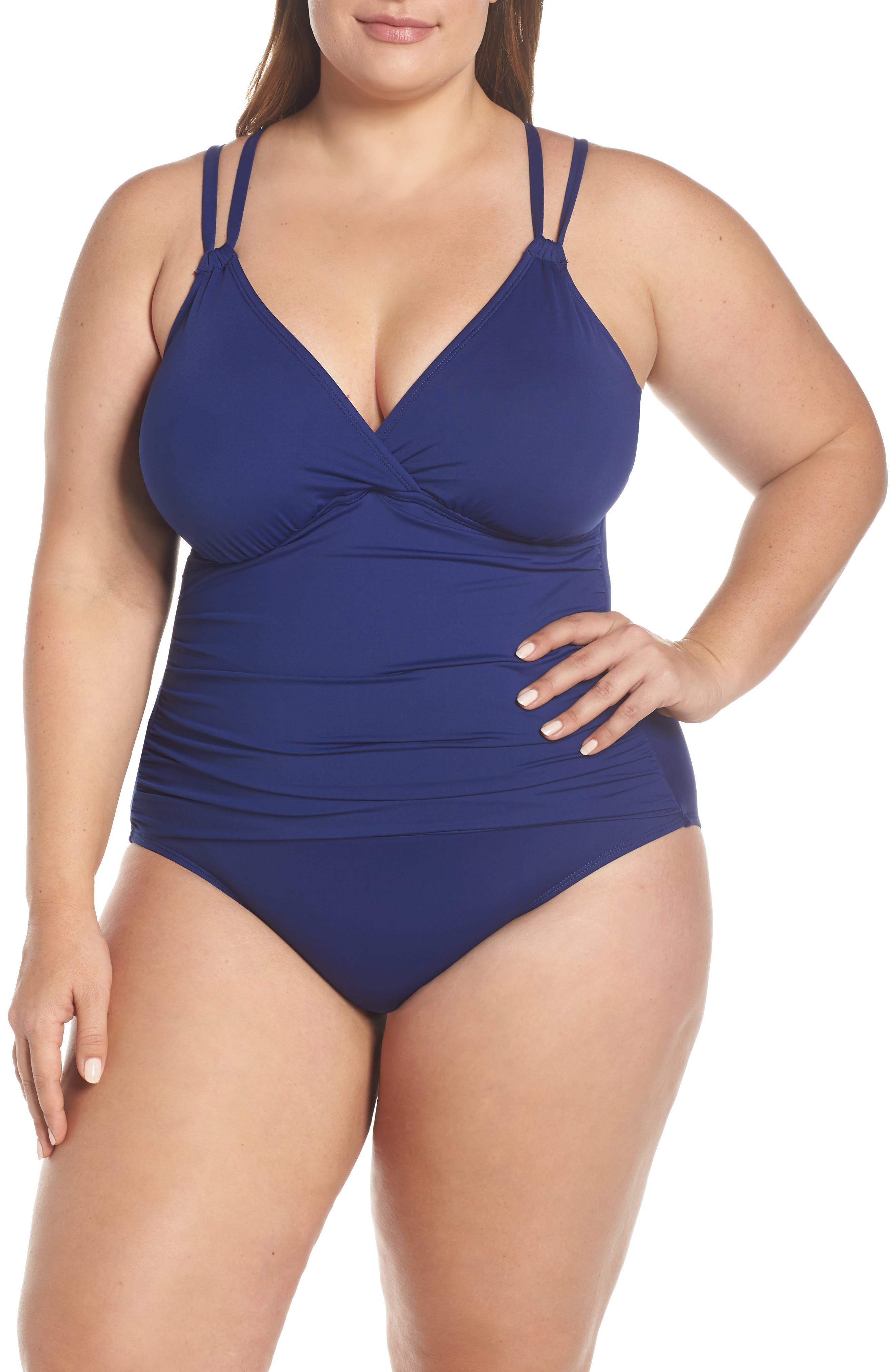 Plus Size La Blanca Surplice One-Piece Swimsuit, Blue