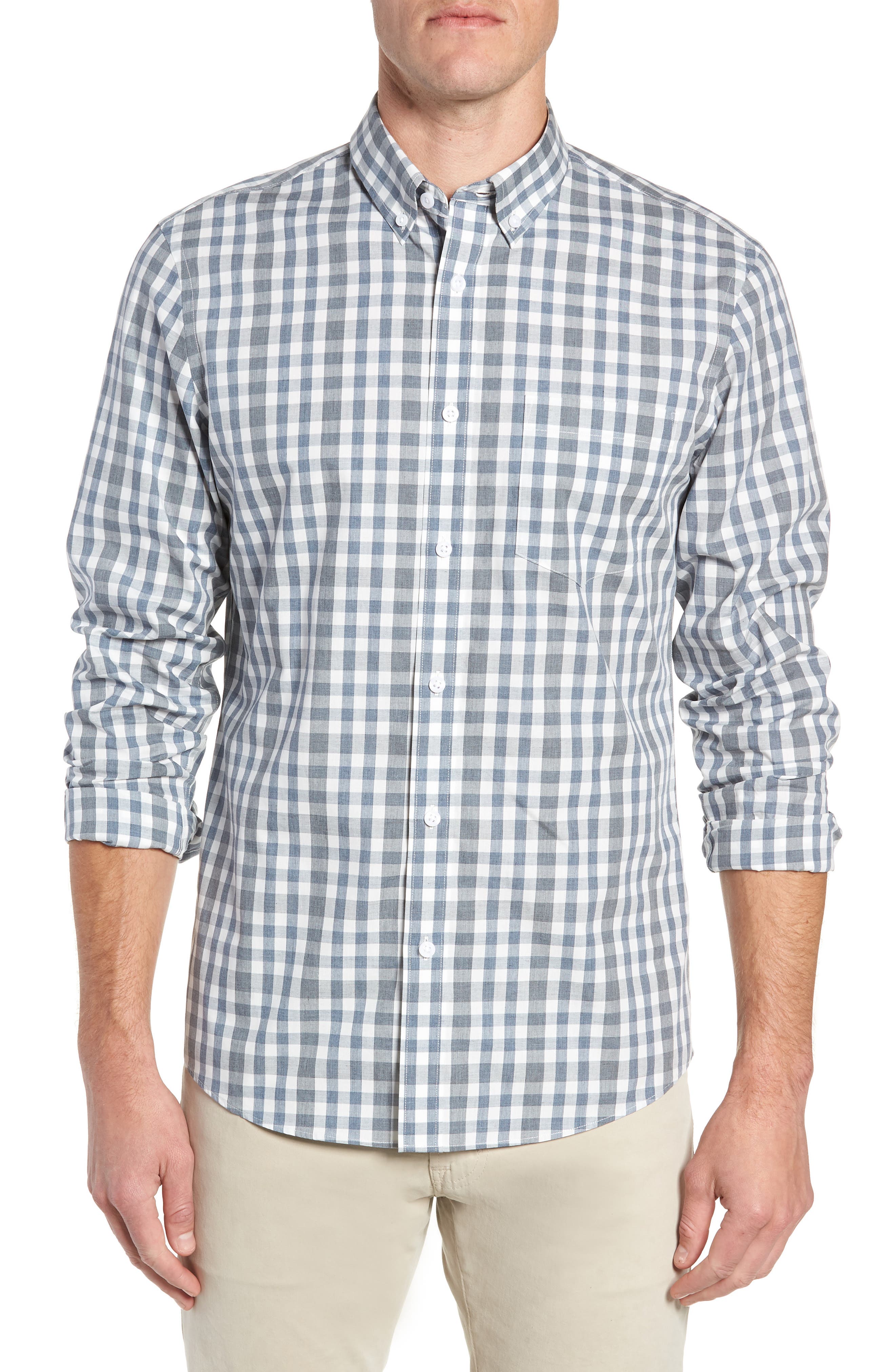 Nordstrom Shop Traditional Fit Plaid Sport Shirt, Blue