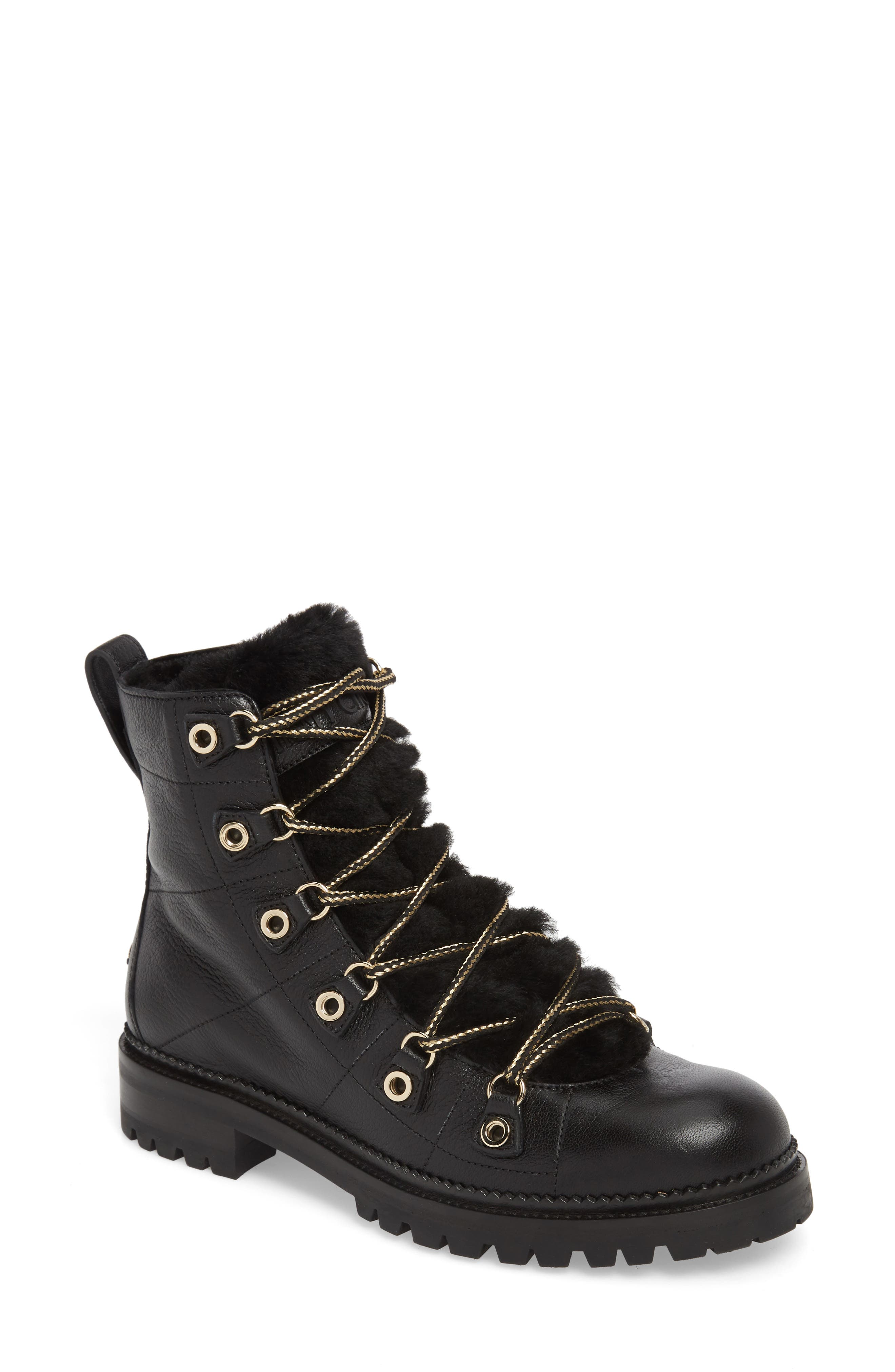 Jimmy Choo Hillary Genuine Shearling Trim Combat Boot - Black