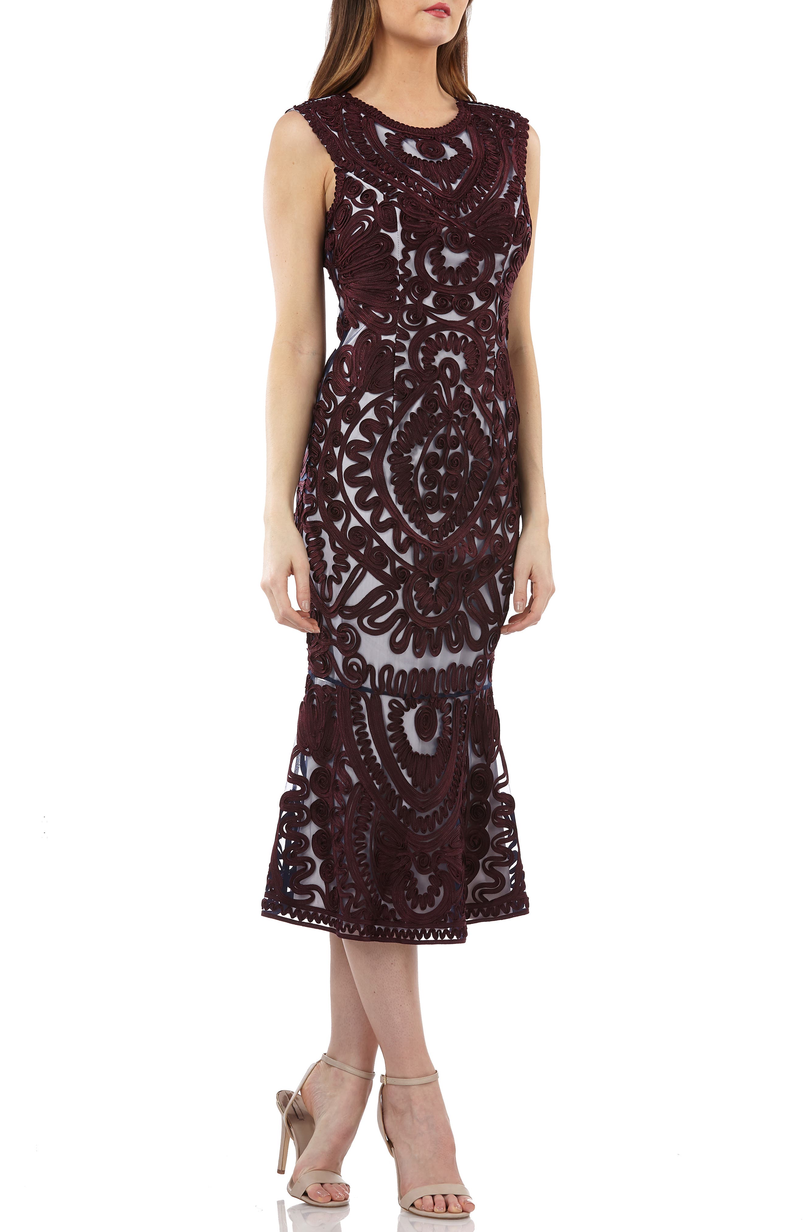 js collections soutache embroidered overlay midi dress