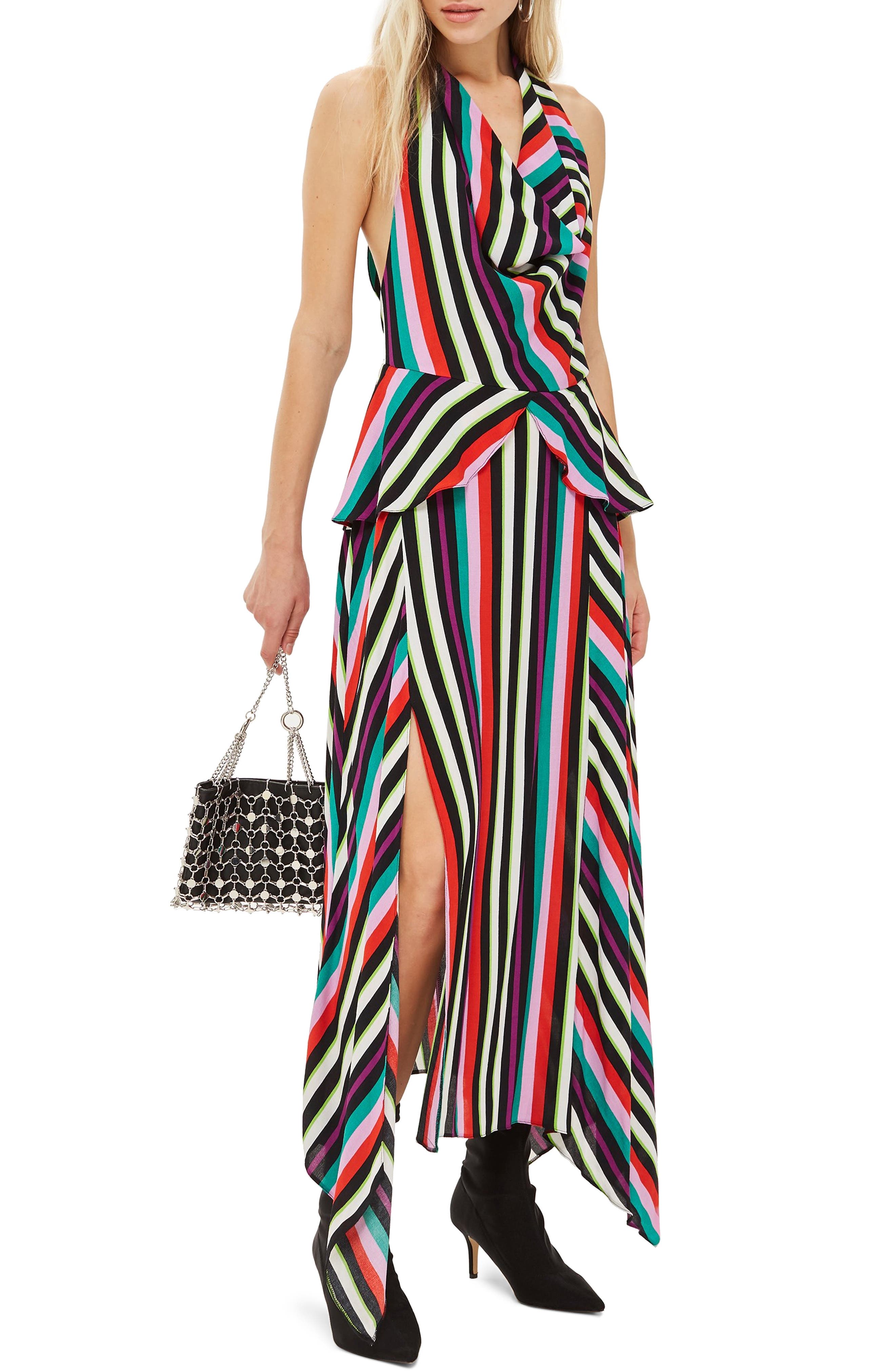 Topshop Stripe Halter Maxi Dress