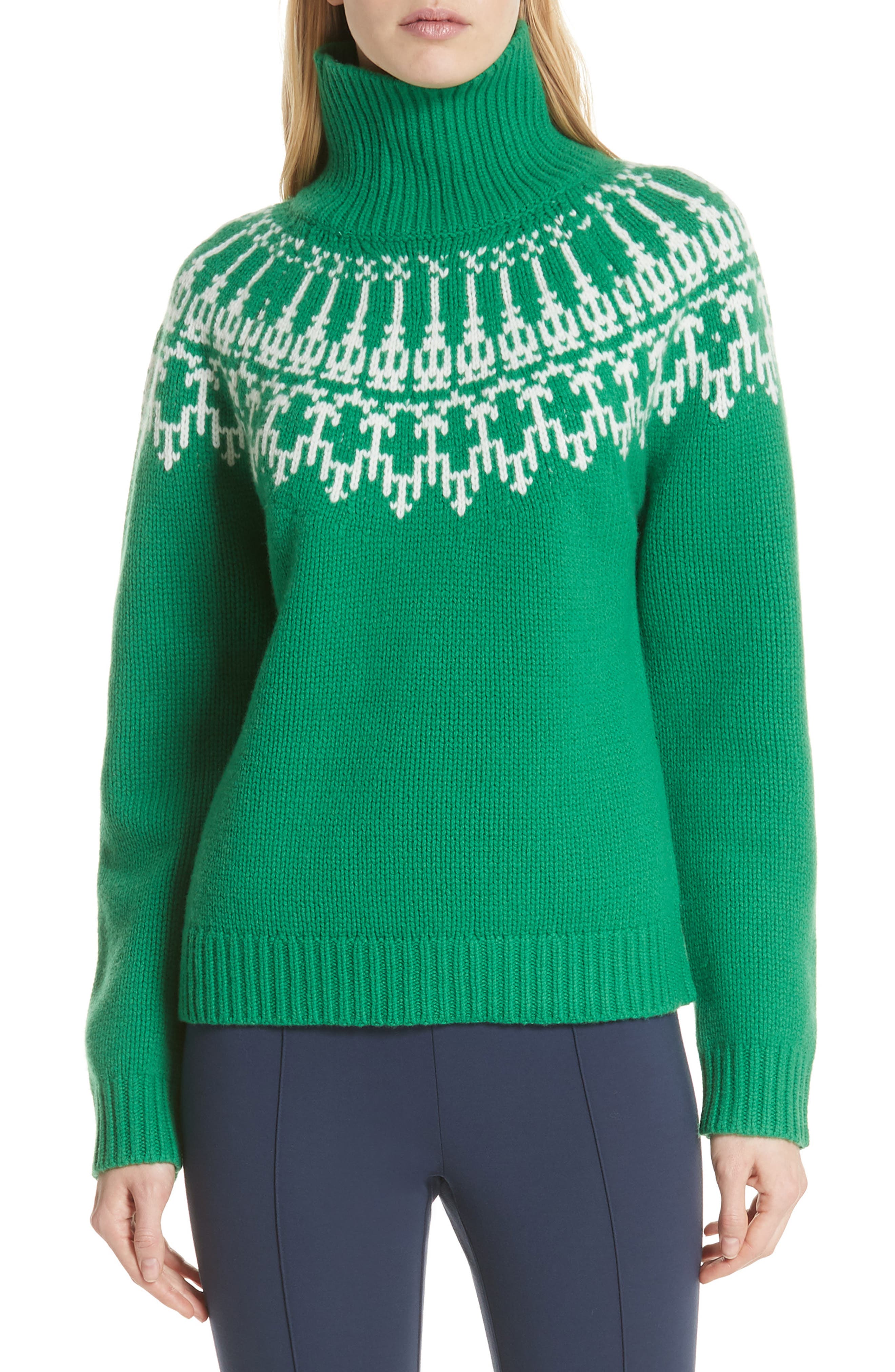 Tory Sport Fair Isle Turtleneck Sweater, Green