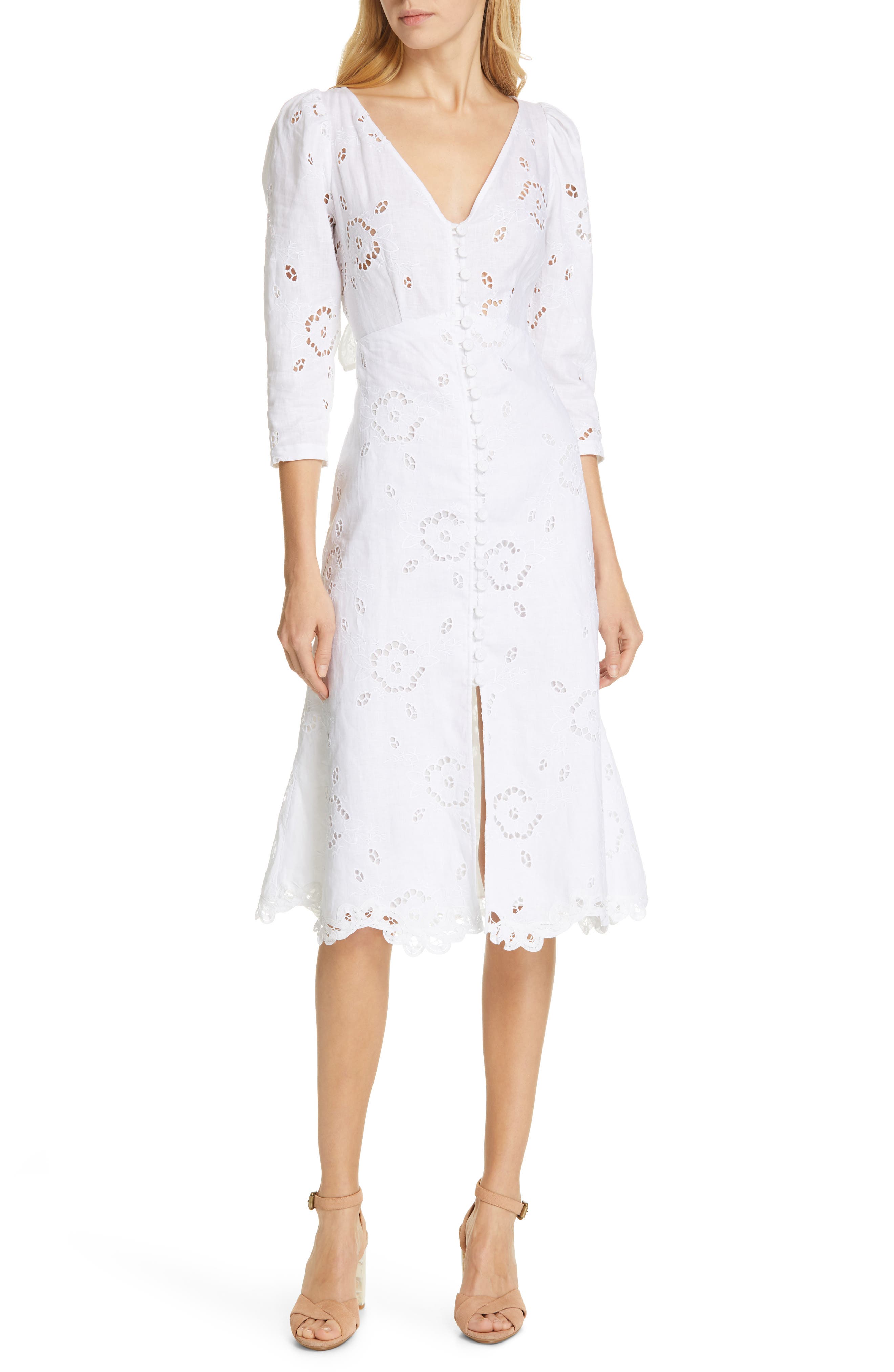 Rebecca Taylor Terri Embroidered A-Line Dress, White