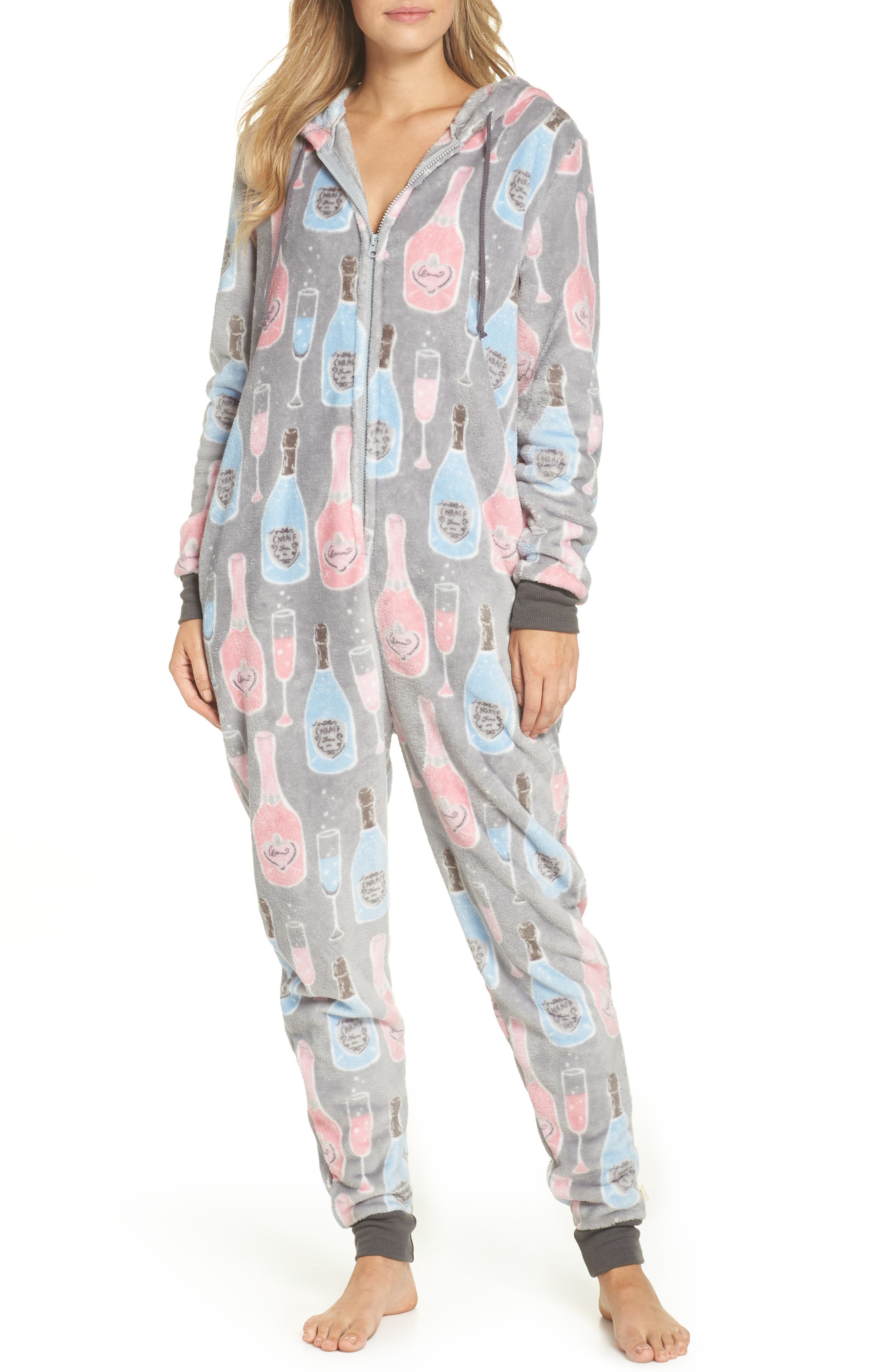 Munki Munki Plush Union Suit One-Piece Pajamas, Grey