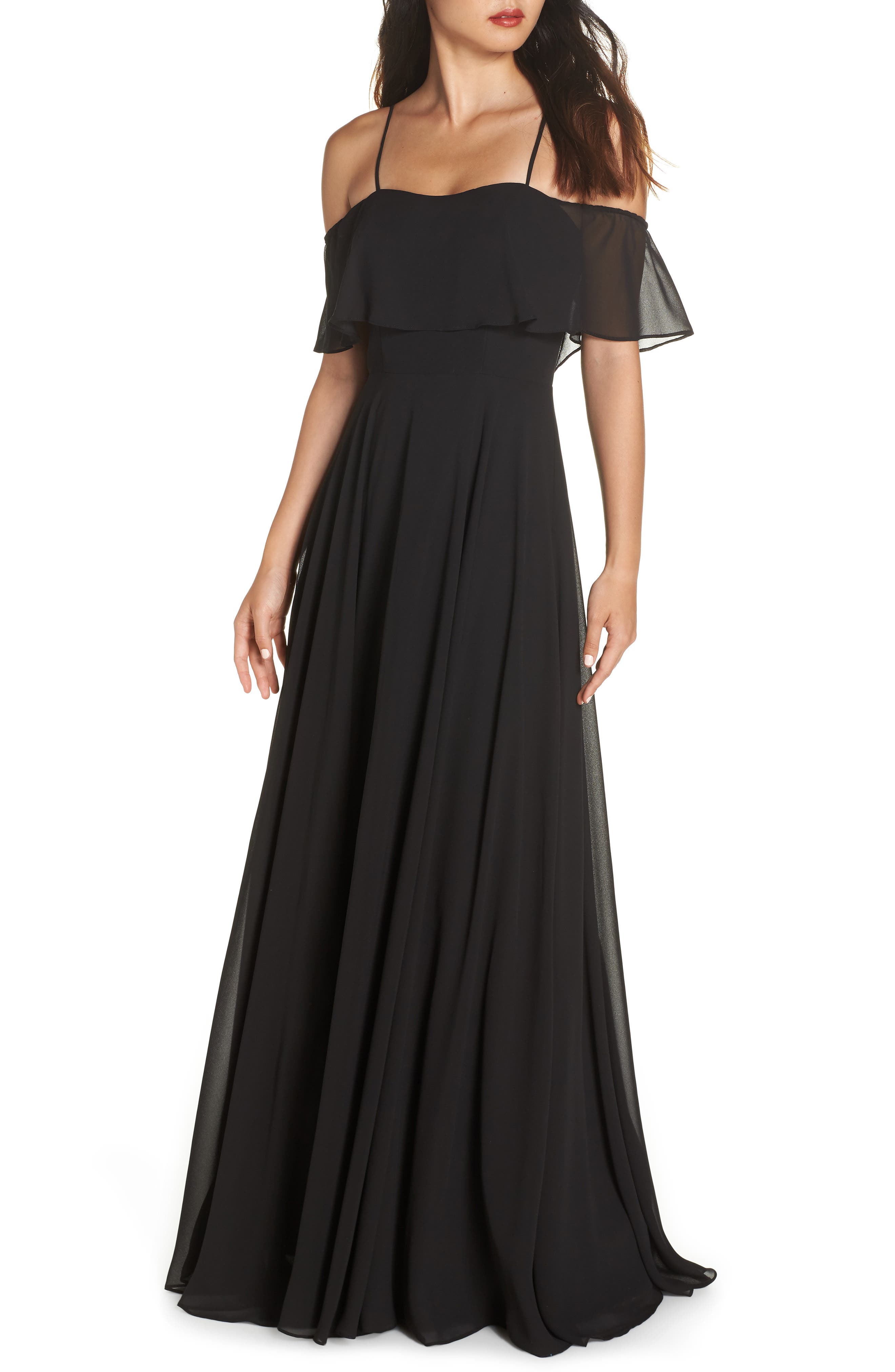 Hayley Paige Occasions Chiffon Cold Shoulder Gown