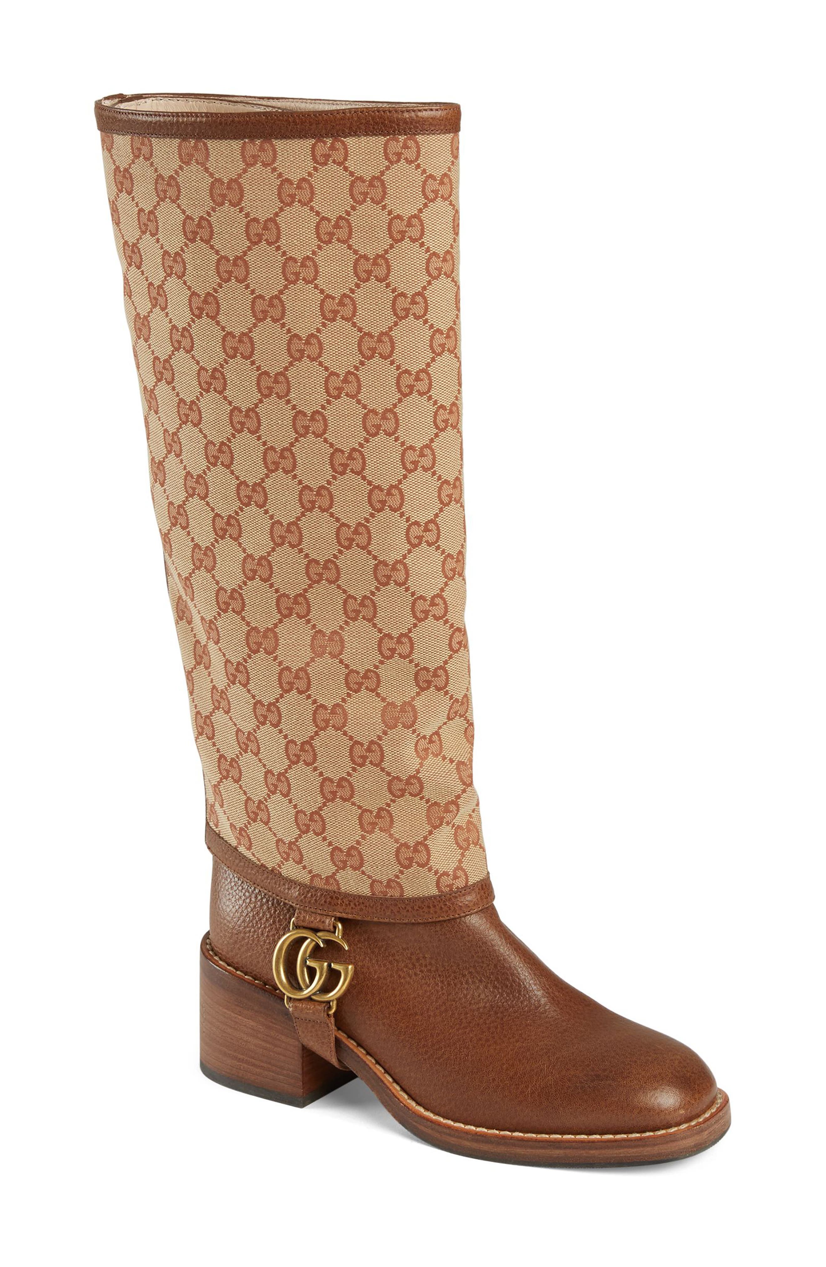 Gucci Lola Monogram Gaiter Boot, Beige