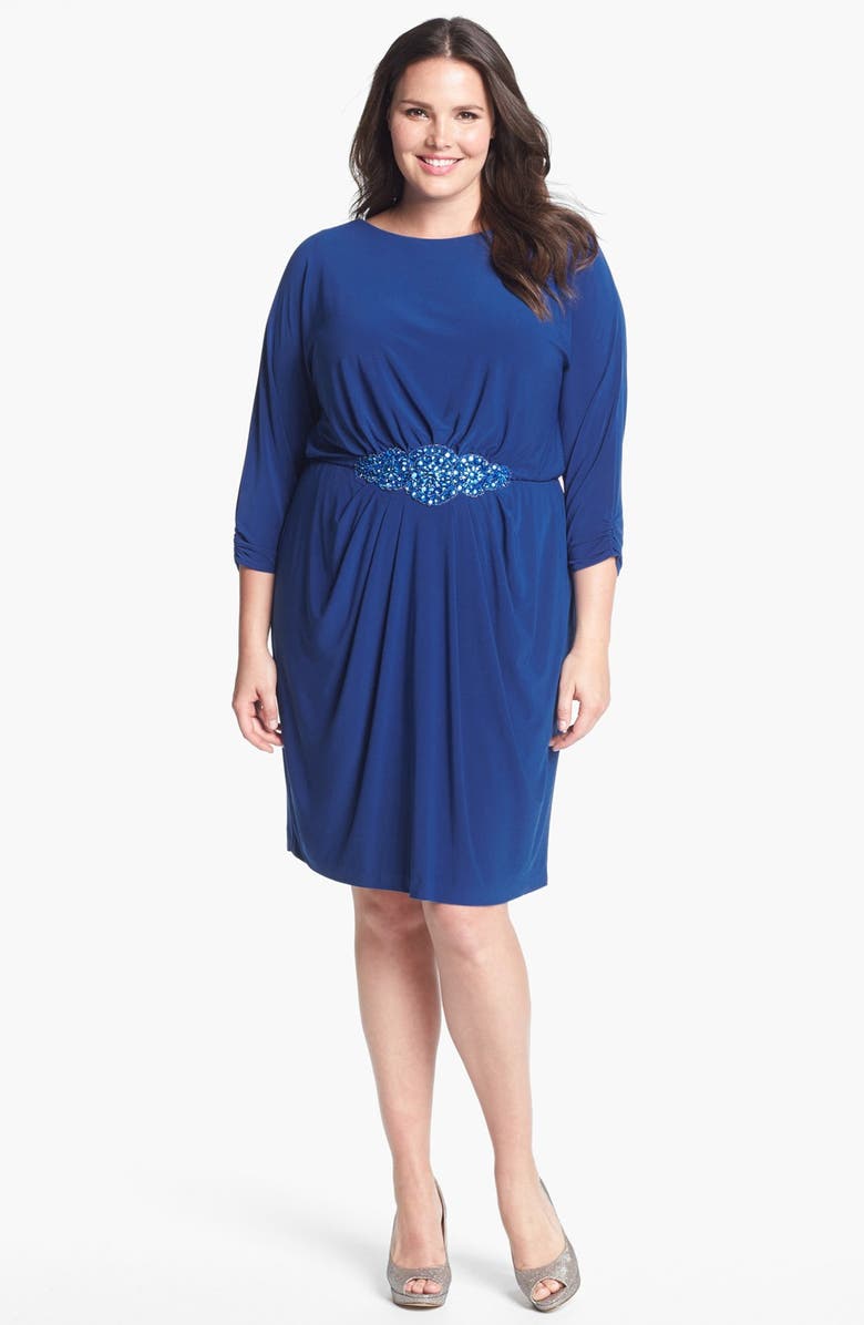 Alex Evenings Beaded Waist Jersey Blouson Dress (Plus Size) | Nordstrom