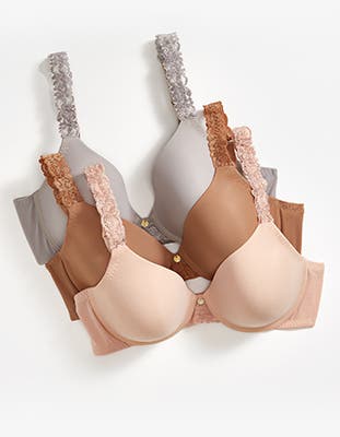 Three bras in different colors.